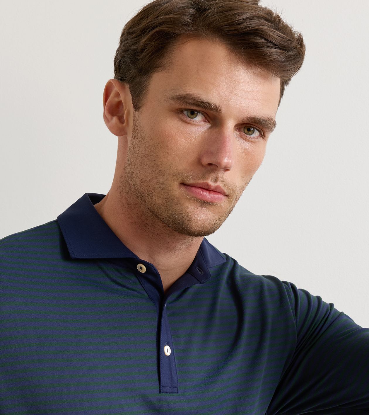 Lyons Stripe Performance Jersey Long-Sleeve Polo in Navy - Alternate Image 4