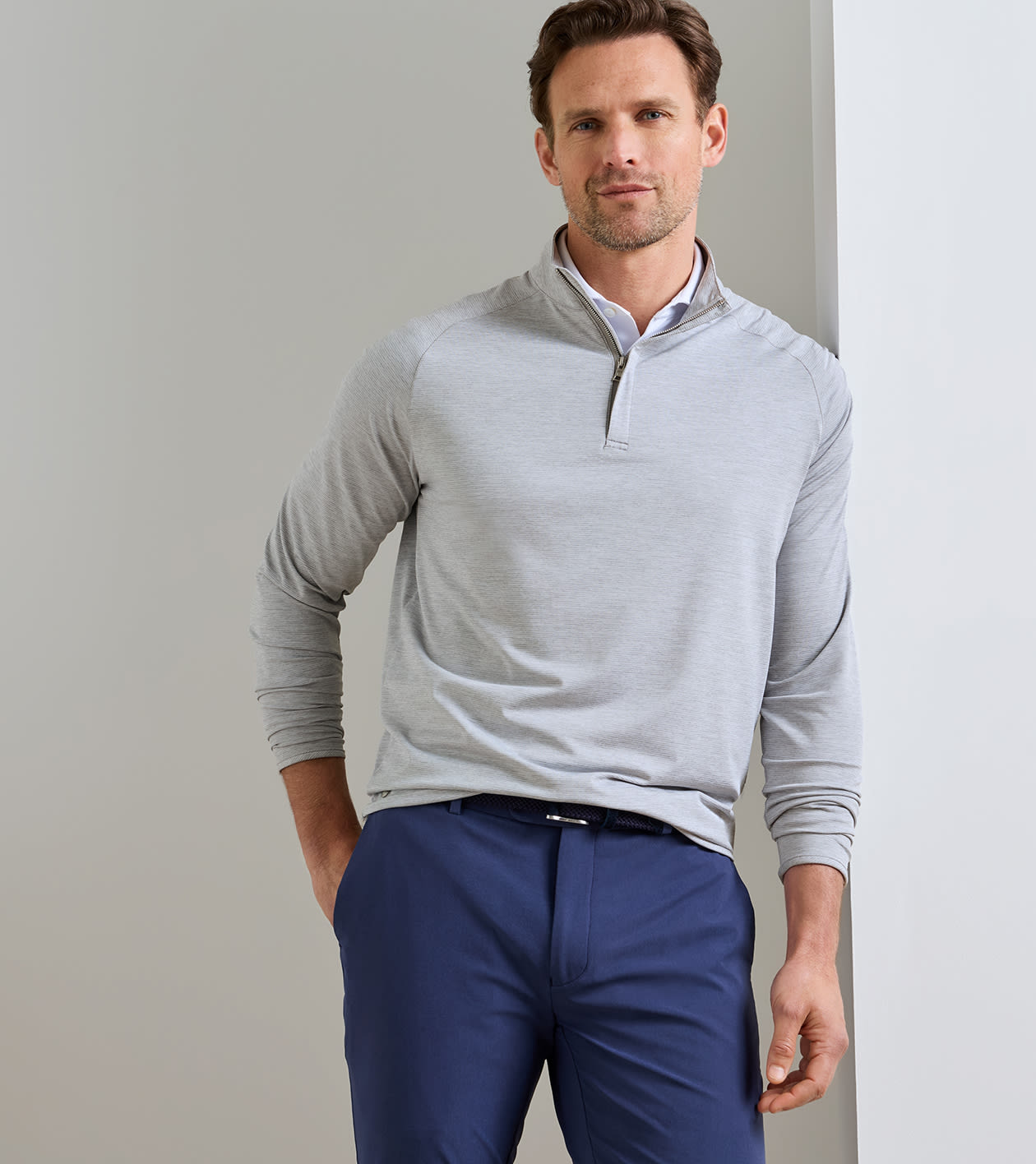 Stealth Stripe Performance Quarter-Zip in Gale Grey - Alternate Image 1