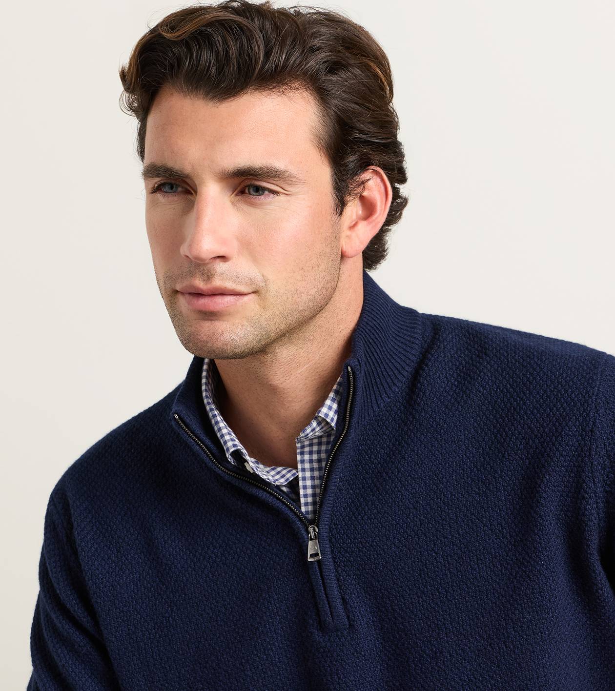 Crescent Texture Quarter Zip Sweater in Navy - Alternate Image 3