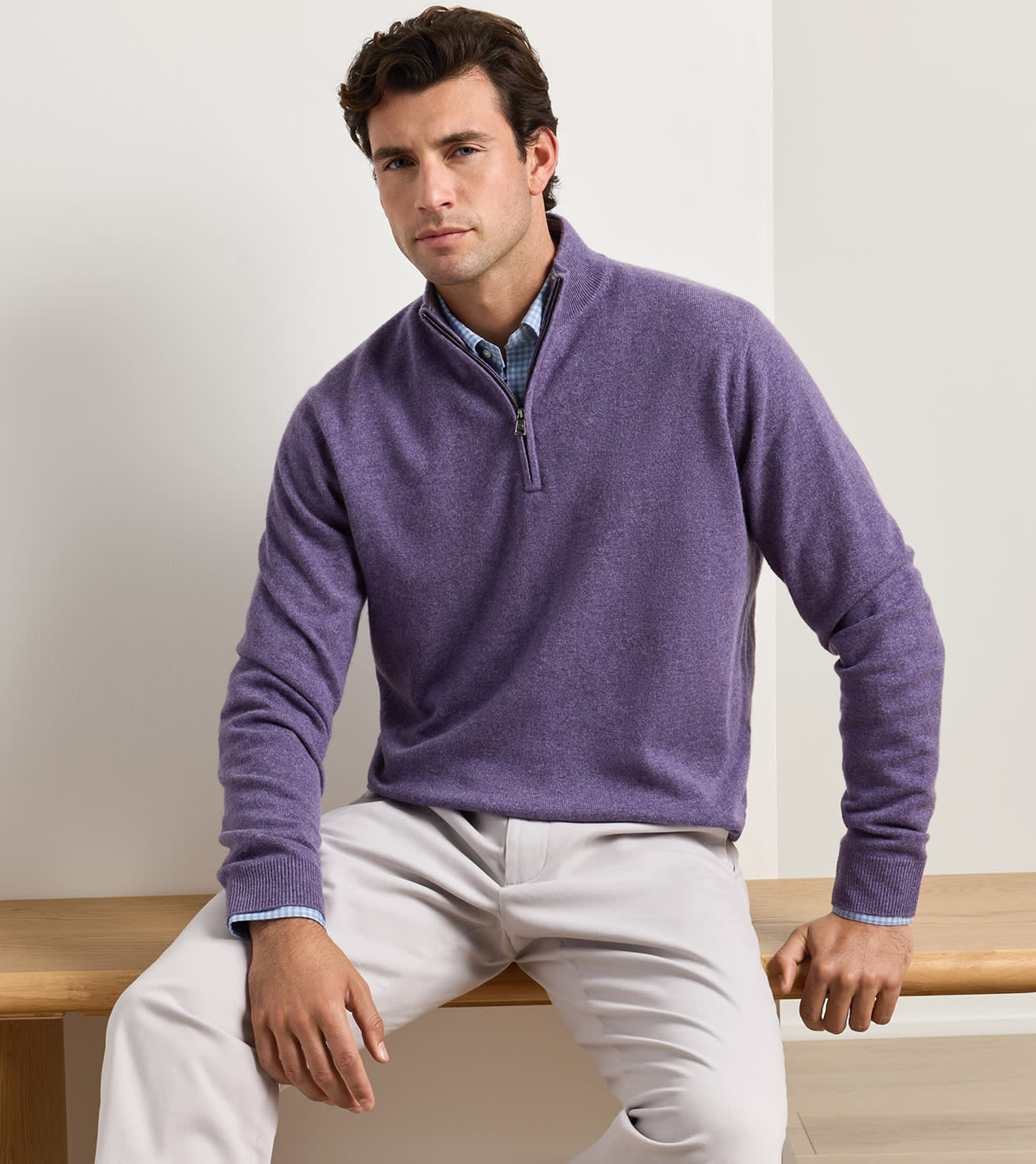 25th Anniversary Cashmere Quarter-Zip Jumper in PURPLE FIG - Alternate Image 1