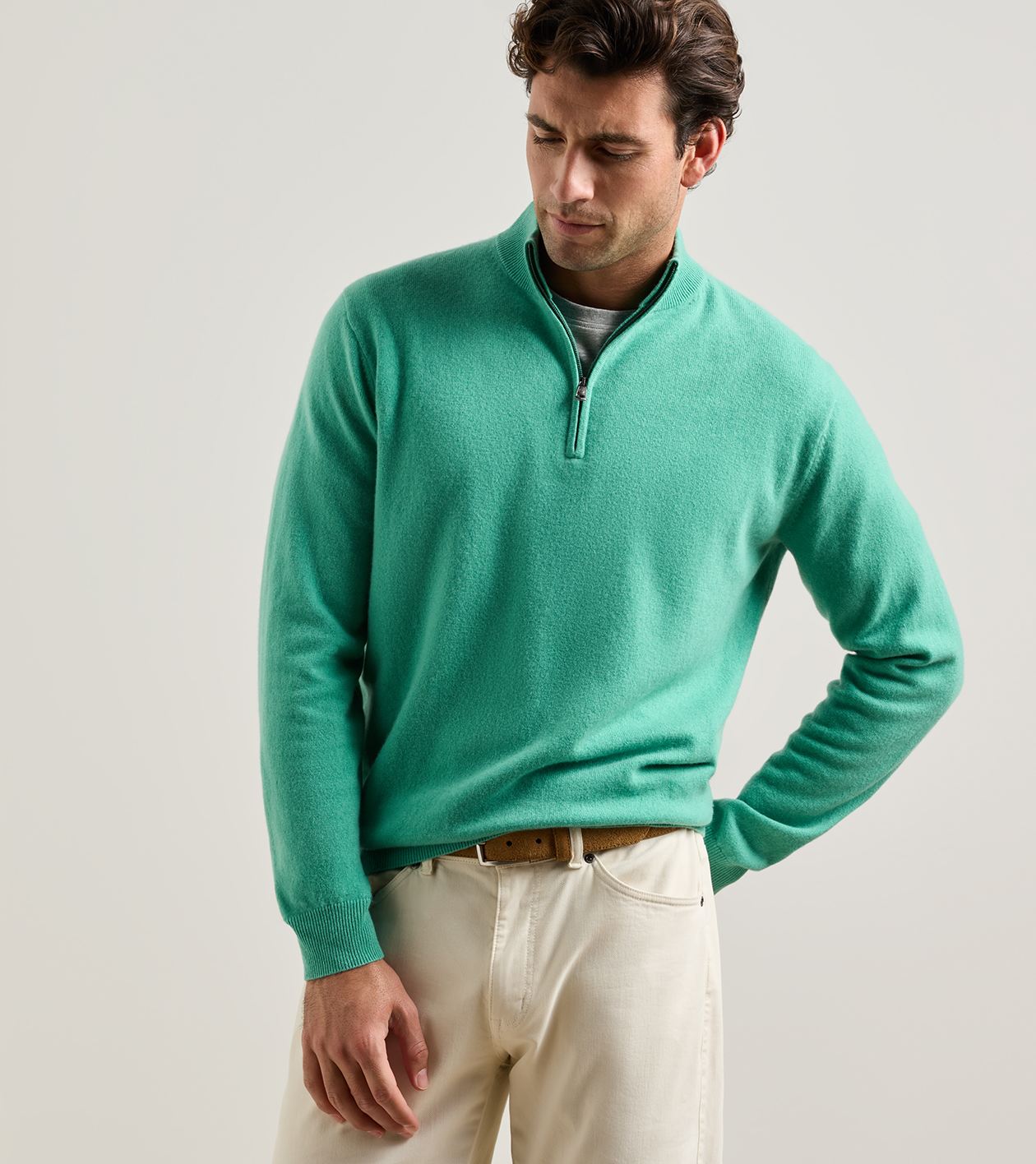 25th Anniversary Cashmere Quarter-Zip Jumper in MINT - Alternate Image 1