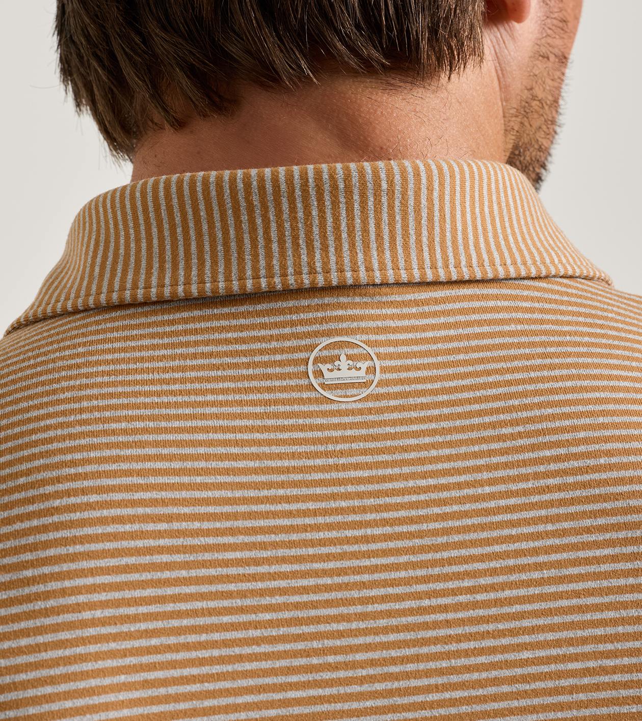 Lyons Stripe Performance Jersey Long-Sleeve Polo in Dark Amber - Alternate Image 3