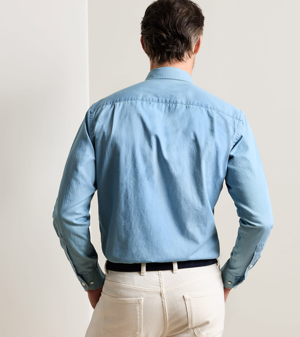 Elio Denim Cotton Sport Shirt in Light Indigo - Alternate Image 2