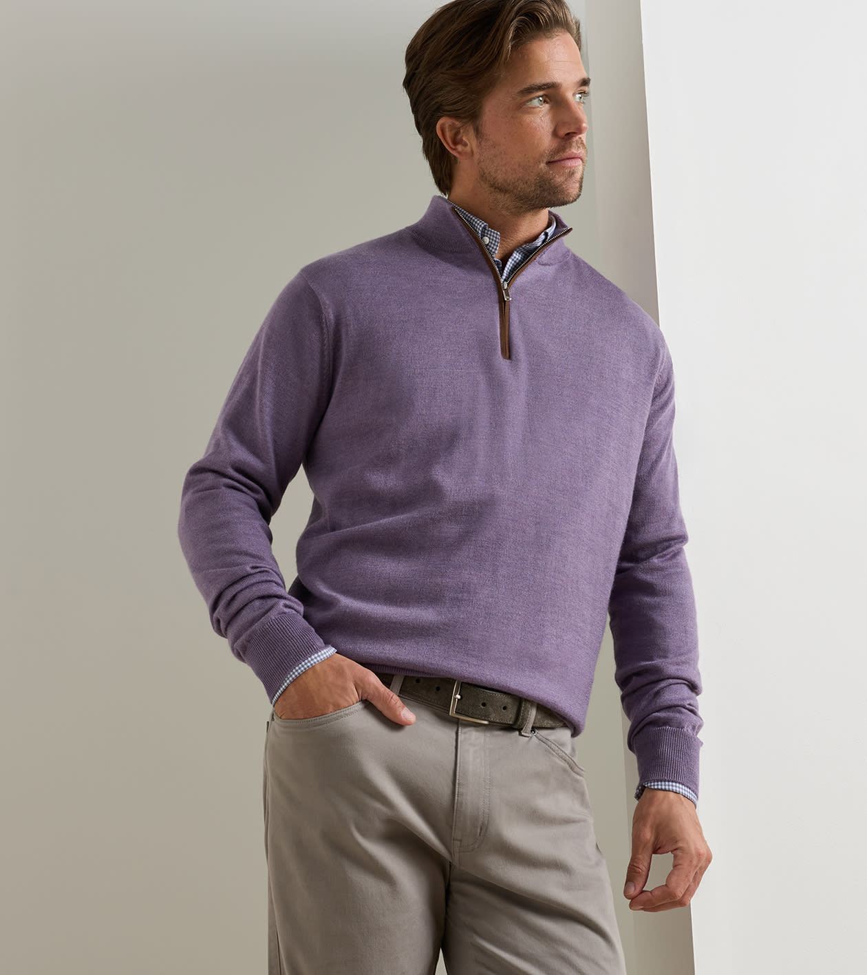 Autumn Crest Suede Trim Quarter-Zip in PURPLE FIG - Alternate Image 1