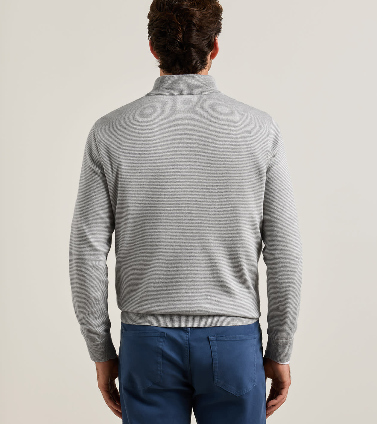 Canton Stripe Quarter Zip Jumper in Battleship Grey - Alternate Image 2