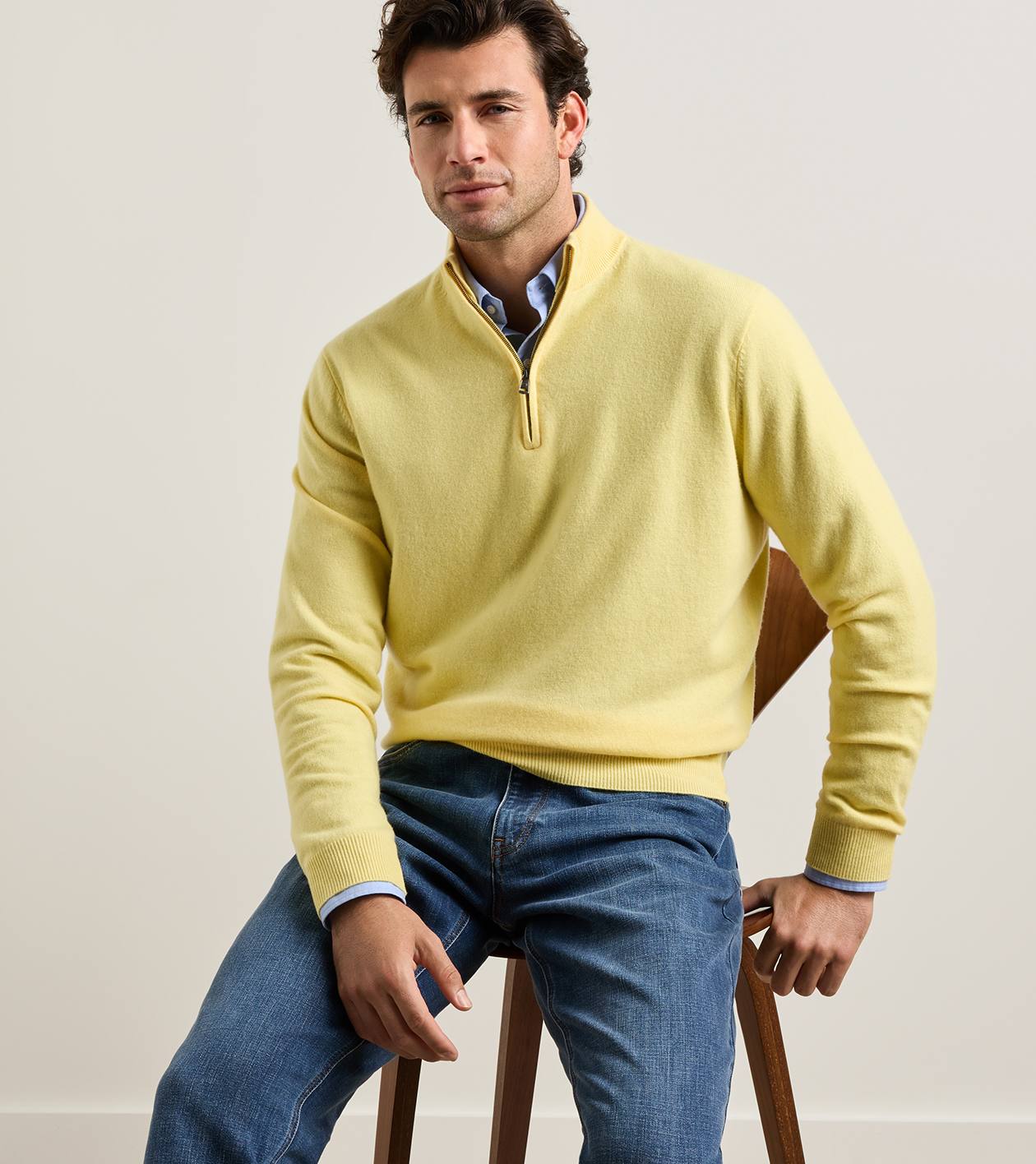 25th Anniversary Cashmere Quarter-Zip Jumper in MAIZE - Alternate Image 1