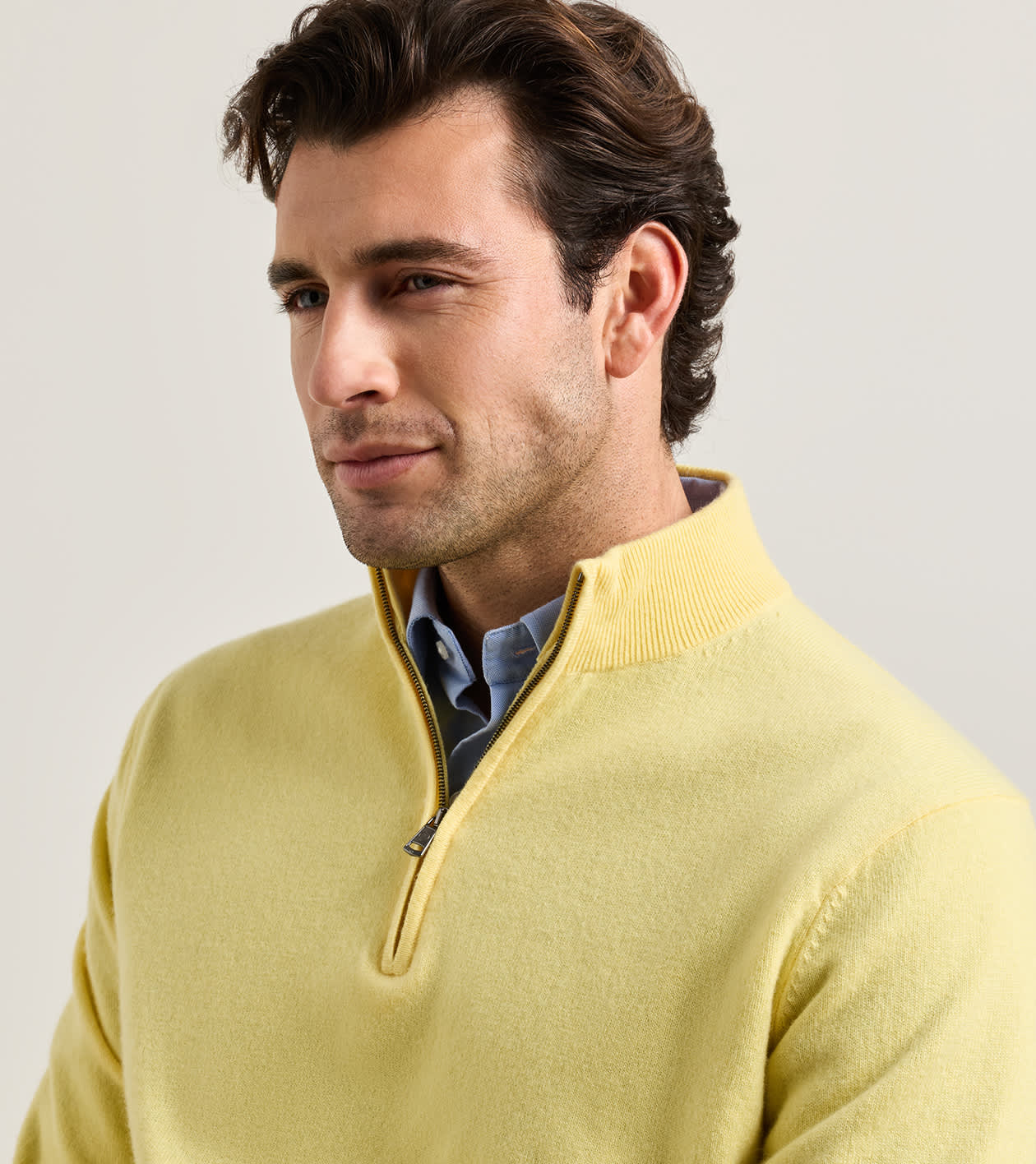 25th Anniversary Cashmere Quarter-Zip Jumper in MAIZE - Alternate Image 3