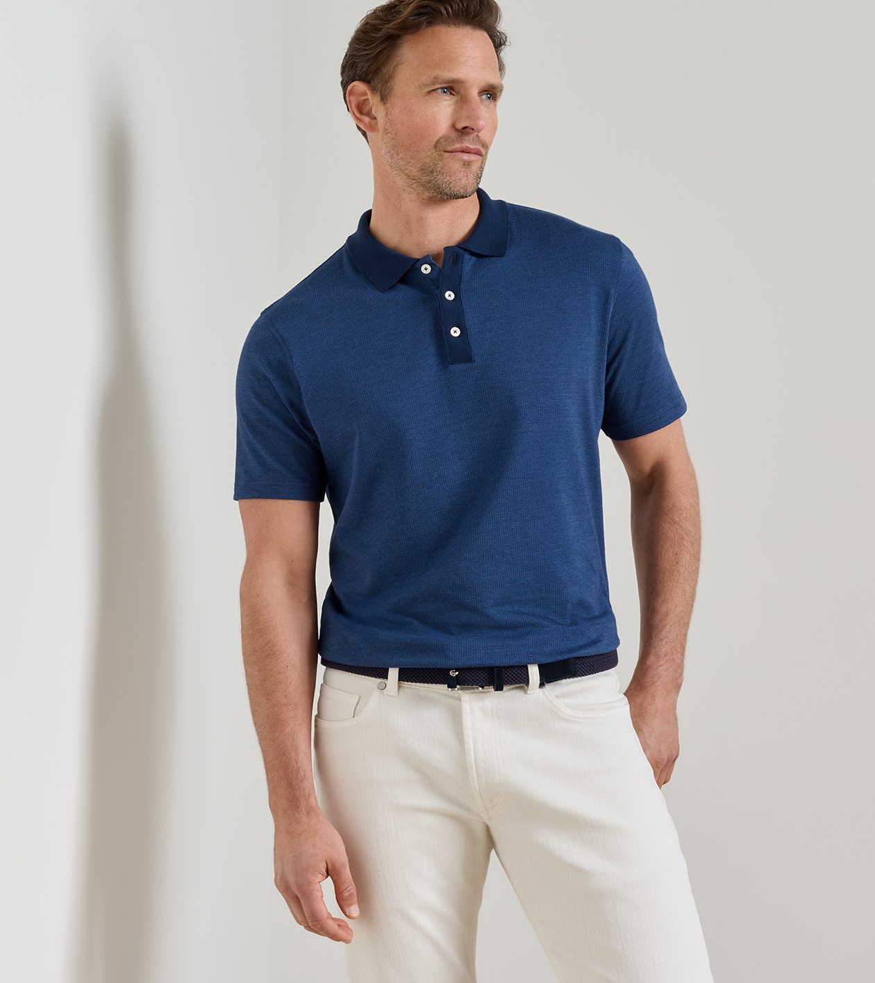 Barnes Short-Sleeve Knit Polo in Navy - Alternate Image 1