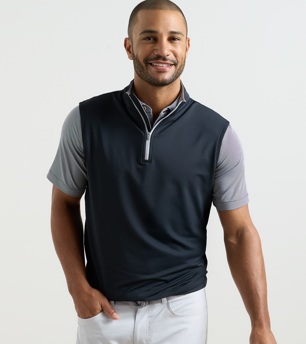 Galway Stretch Loop Terry Quarter-Zip Gilet in Black - Alternate Image 1