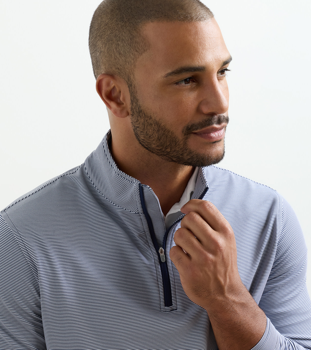 Perth Sugar Stripe Performance Quarter-Zip in Navy/White - Alternate Image 4