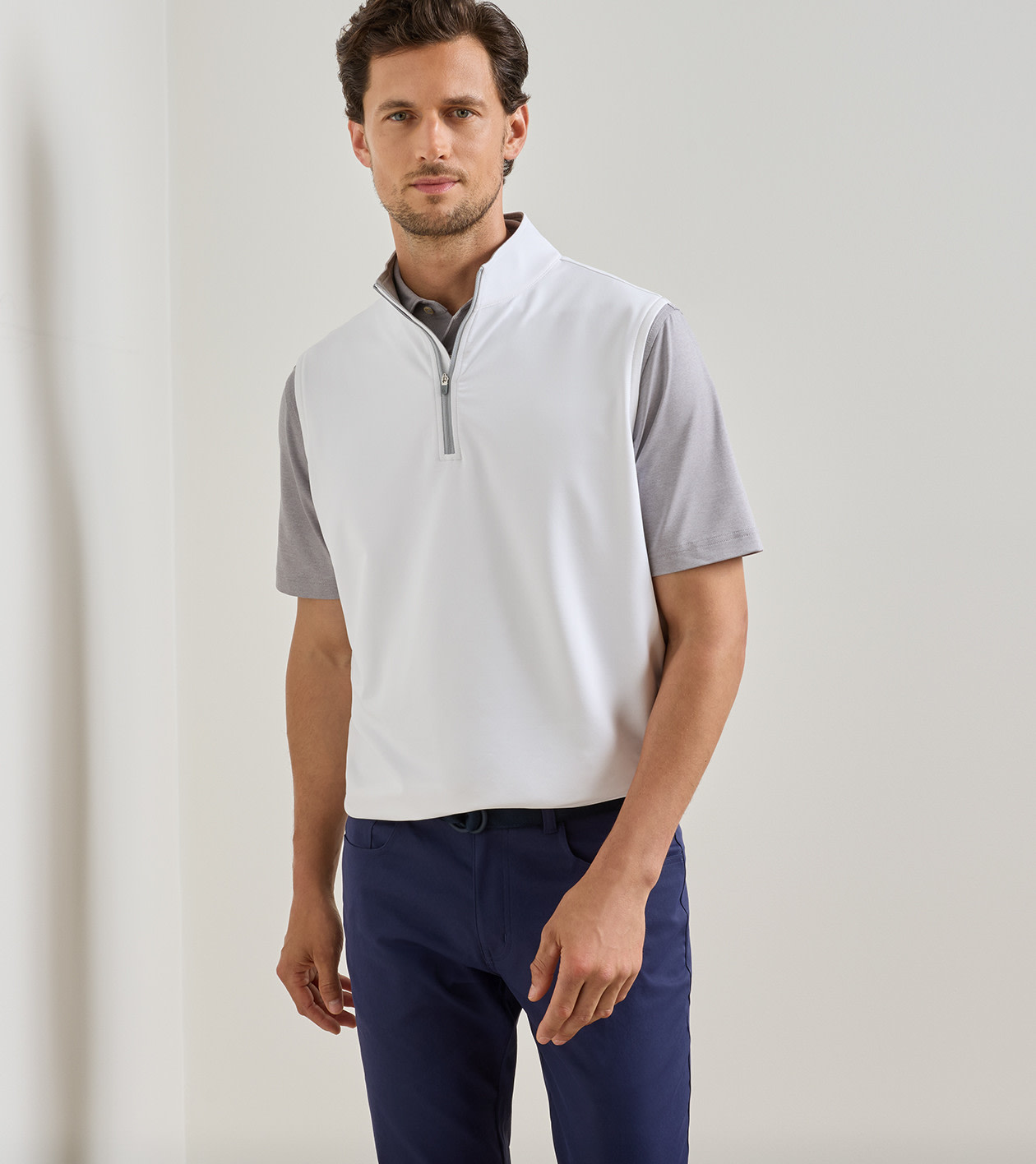 Galway Stretch Loop Terry Quarter-Zip Vest in White - Alternate Image 1