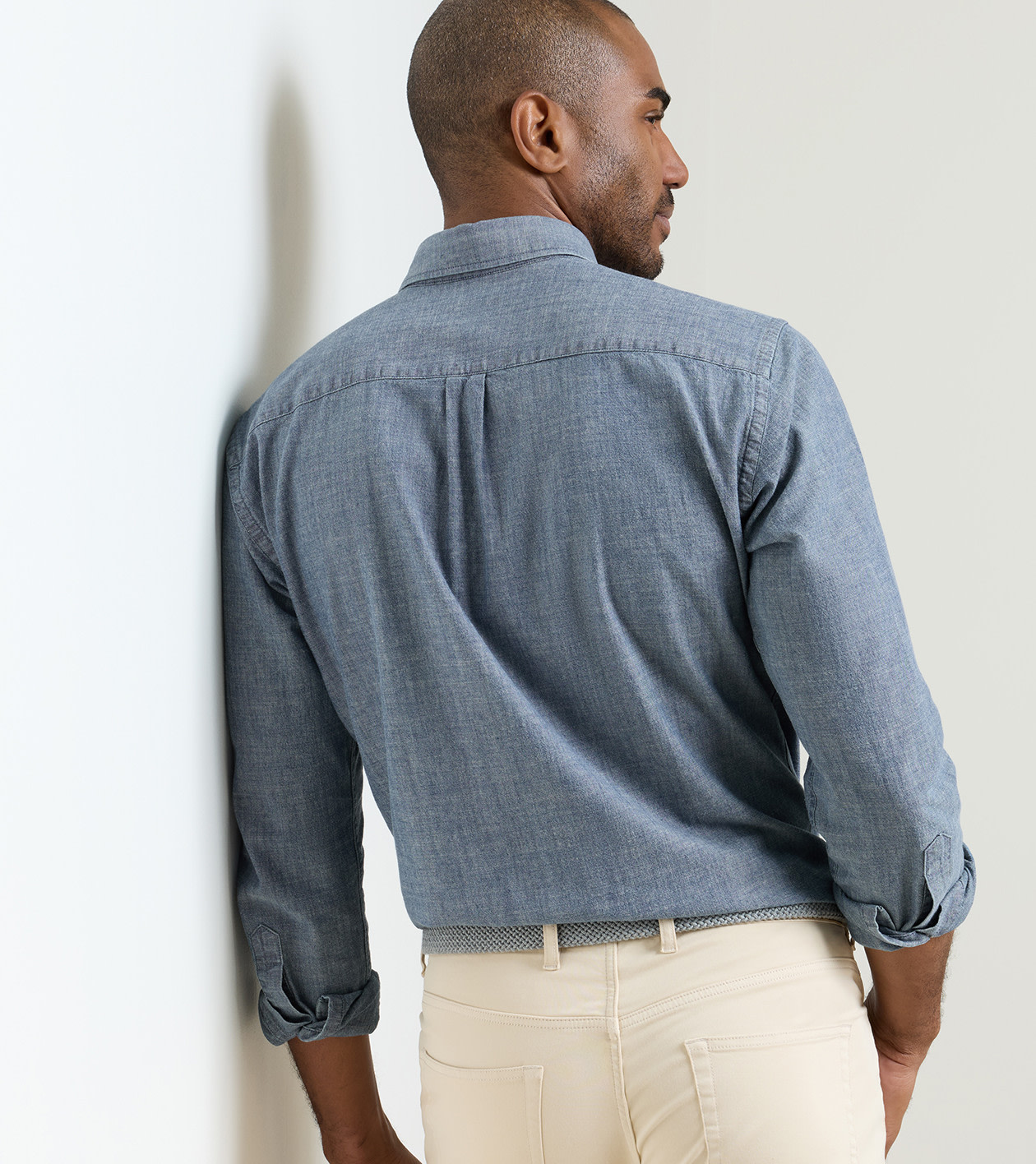 Devonport Chambray Cotton-Stretch Sport Shirt in Indigo - Alternate Image 2