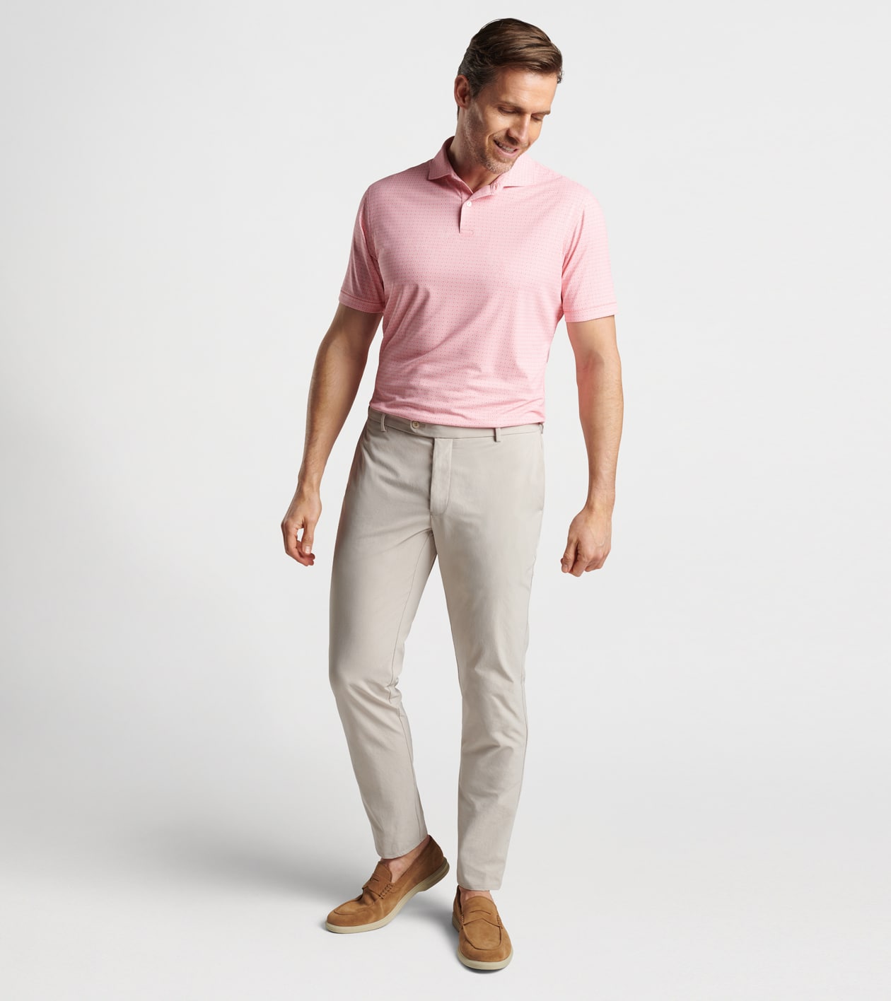 Lloyd Dot Geo Performance Jersey Polo in PEACH BLOOM - Alternate Image 1