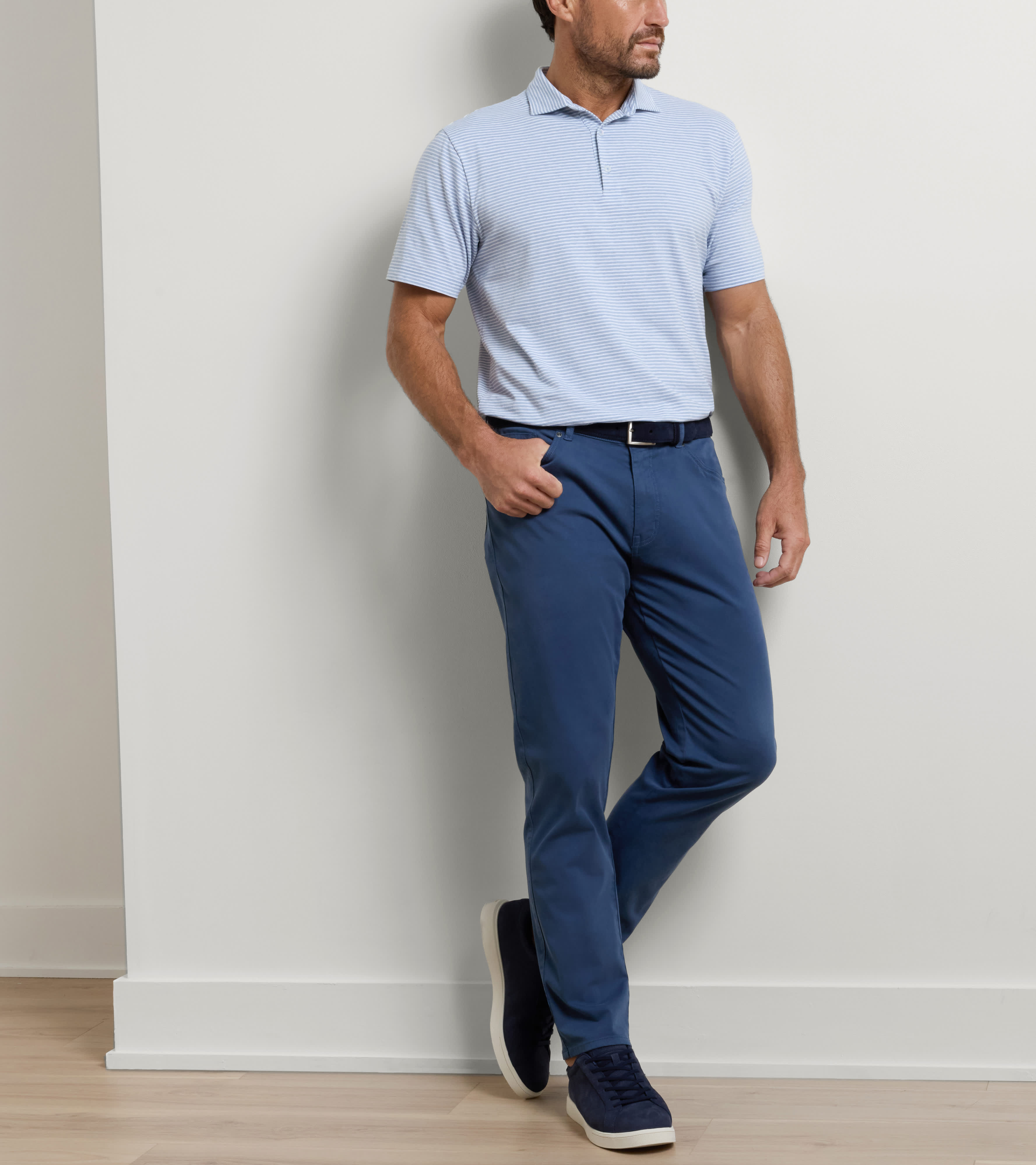 Signature Sateen Five-Pocket Trouser in Navy - Alternate Image 5