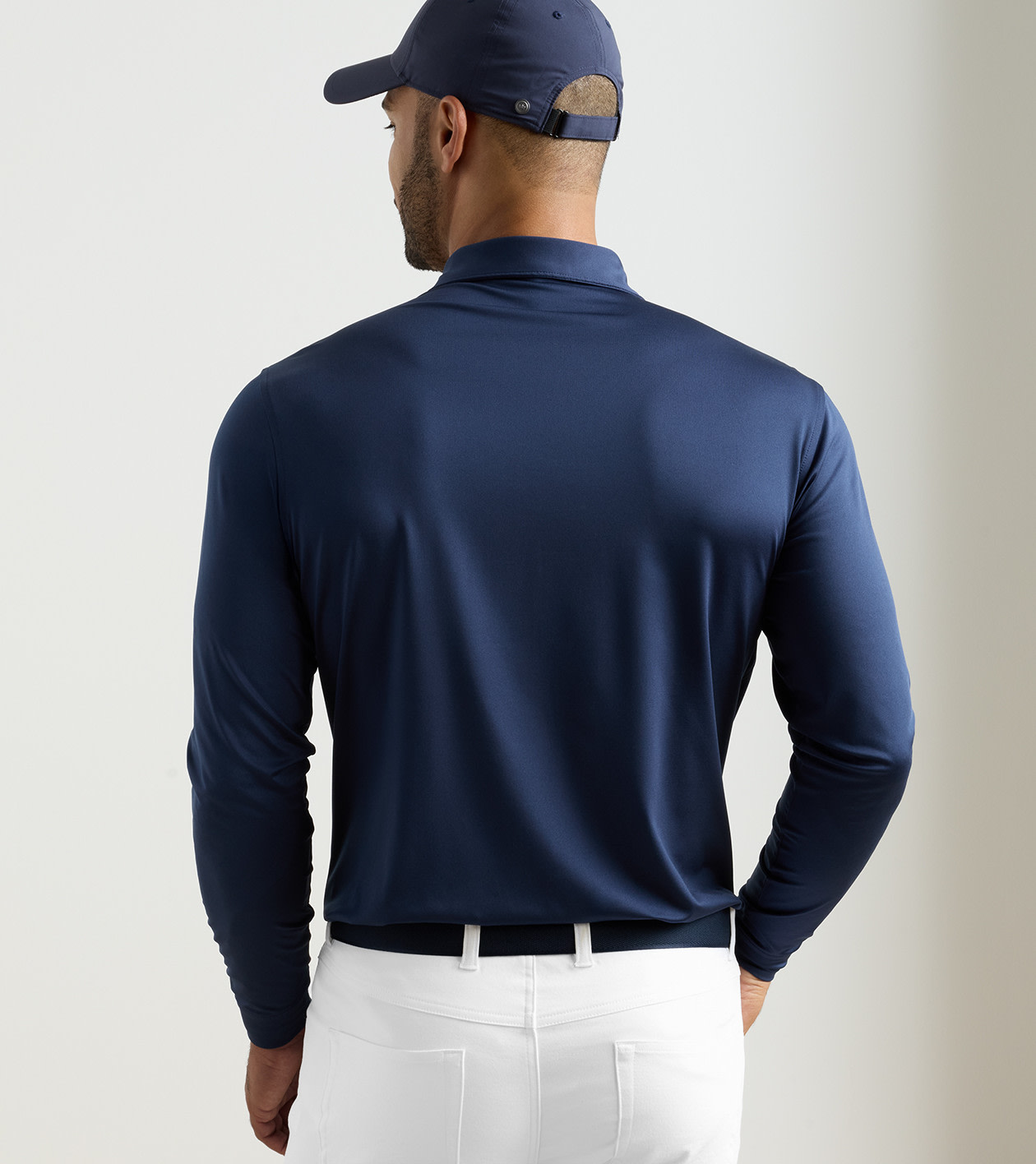 Solid Stretch Jersey Long Sleeve Polo in Navy - Alternate Image 2