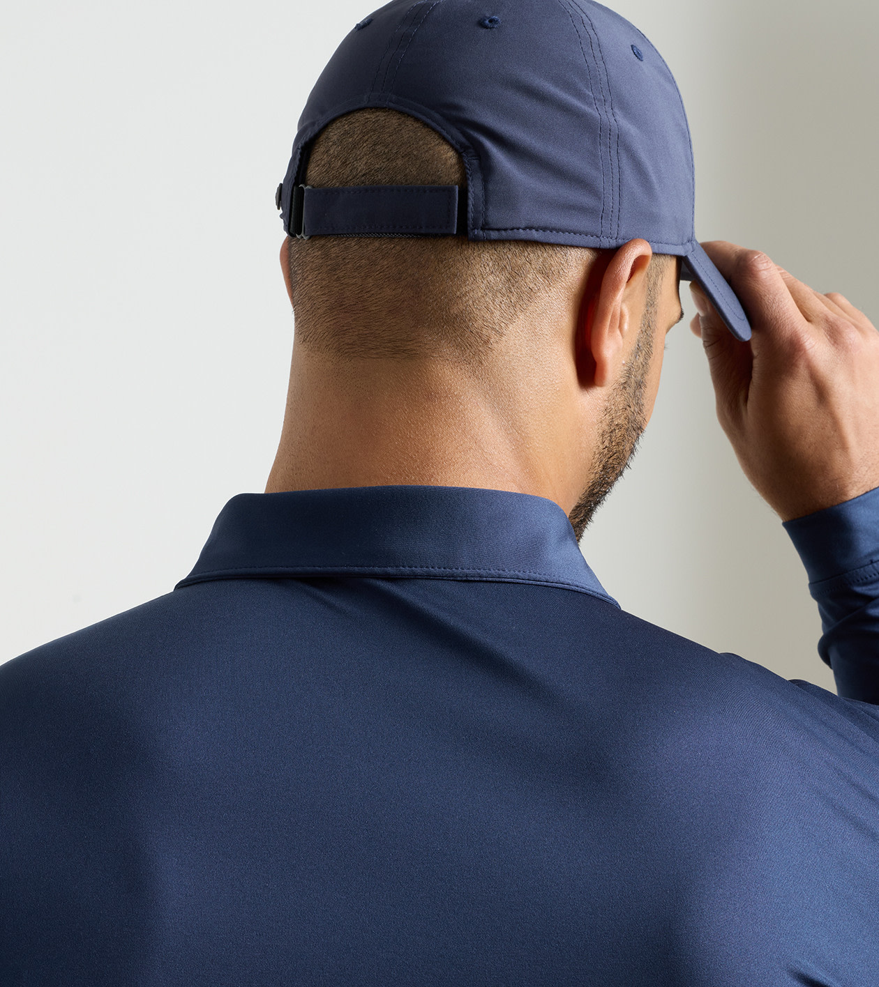 Solid Stretch Jersey Long Sleeve Polo in Navy - Alternate Image 3