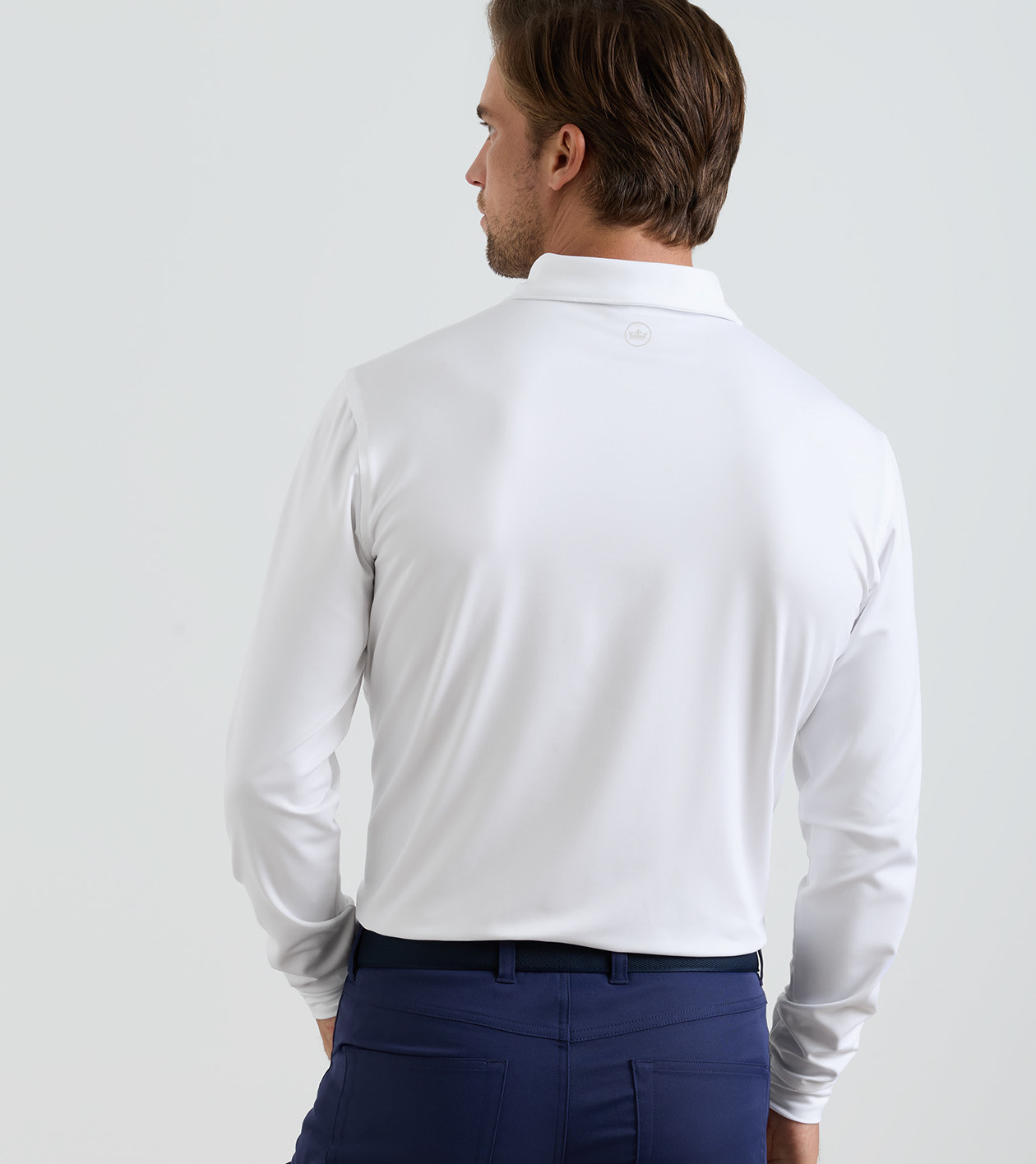 Solid Stretch Jersey Long Sleeve Polo in White - Alternate Image 2