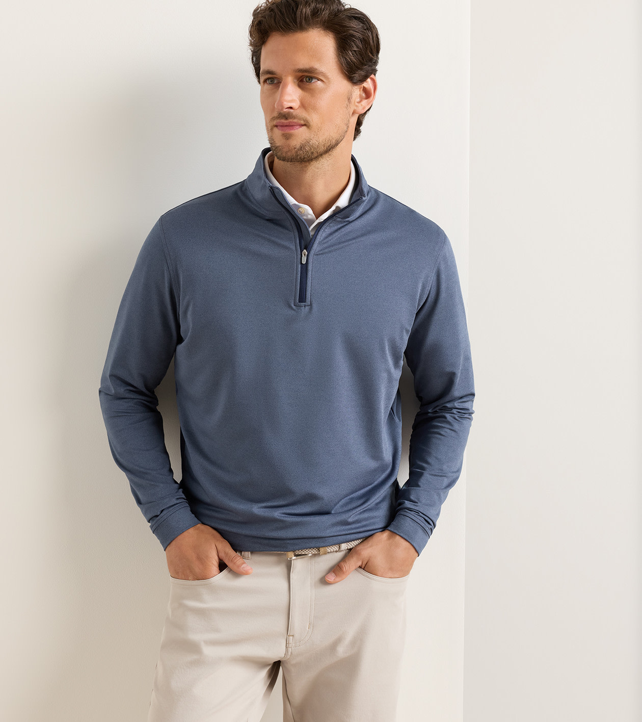 Perth M&eacute;lange Performance Quarter-Zip in Navy - Alternate Image 1