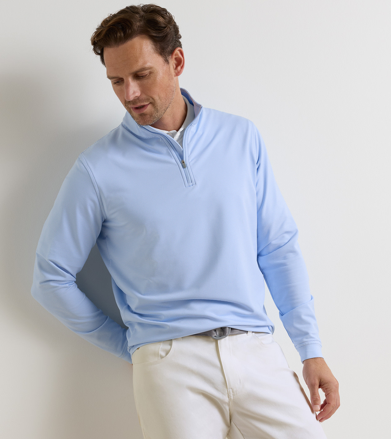 Perth Sugar Stripe Performance Quarter-Zip in Cottage Blue/White - Alternate Image 1