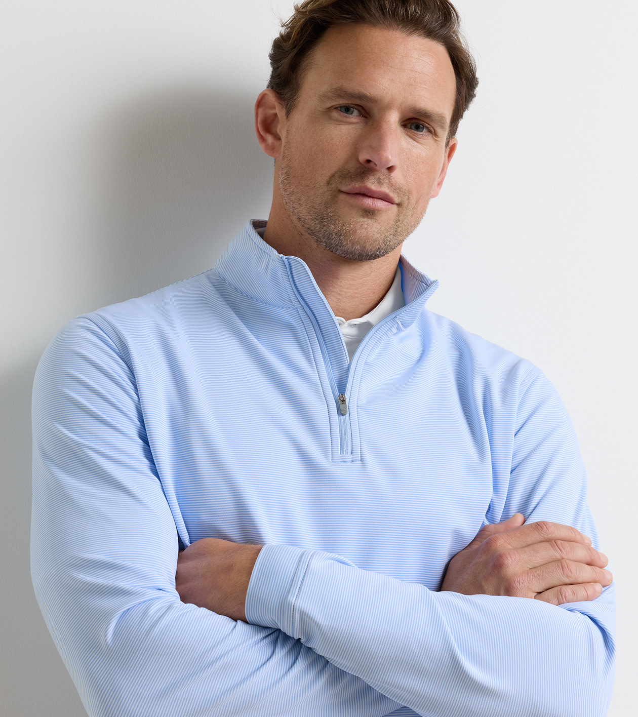 Perth Sugar Stripe Performance Quarter-Zip in Cottage Blue/White - Alternate Image 4