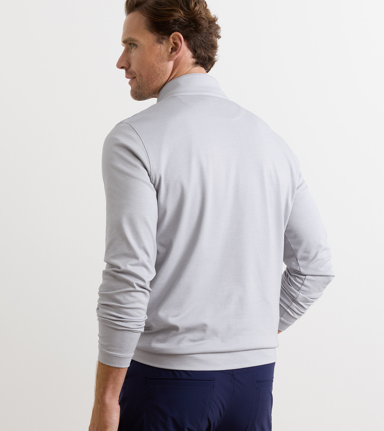 Albatross Cotton-Blend Piqu&eacute; Quarter-Zip in Gale Grey - Alternate Image 2