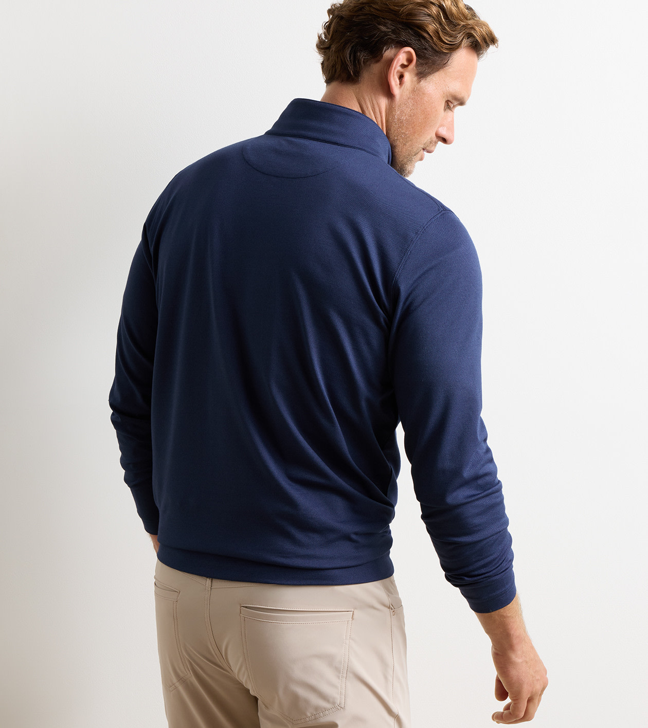 Albatross Cotton-Blend Piqu&eacute; Quarter-Zip in Navy - Alternate Image 2