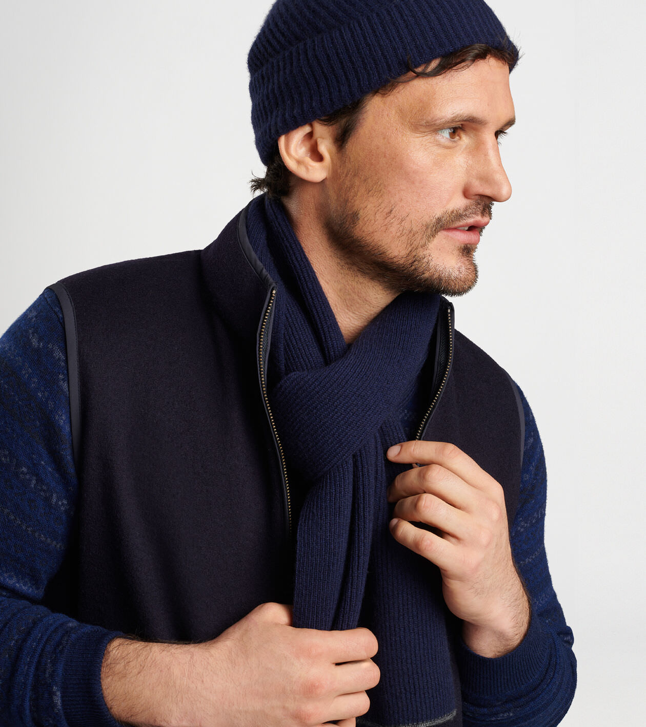 Cashmere English Rib Scarf in Navy - Alternate Image 1