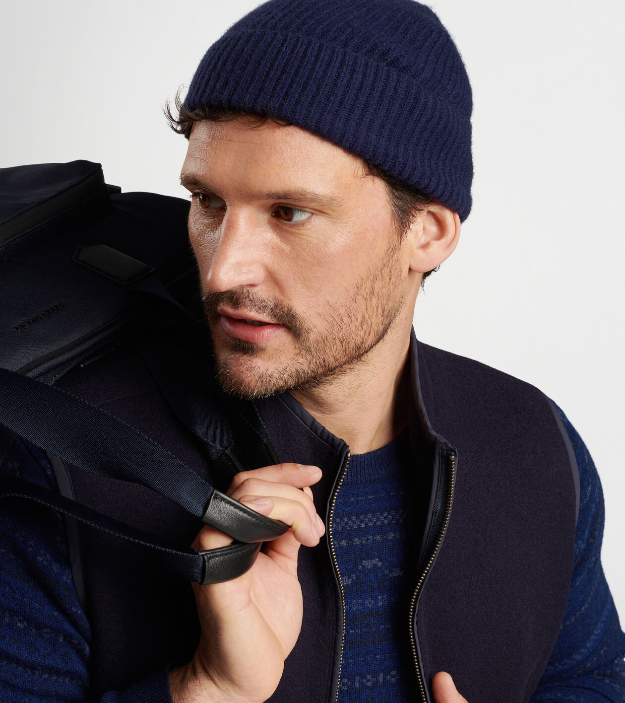 Cashmere Rib Beanie in Navy - Alternate Image 1