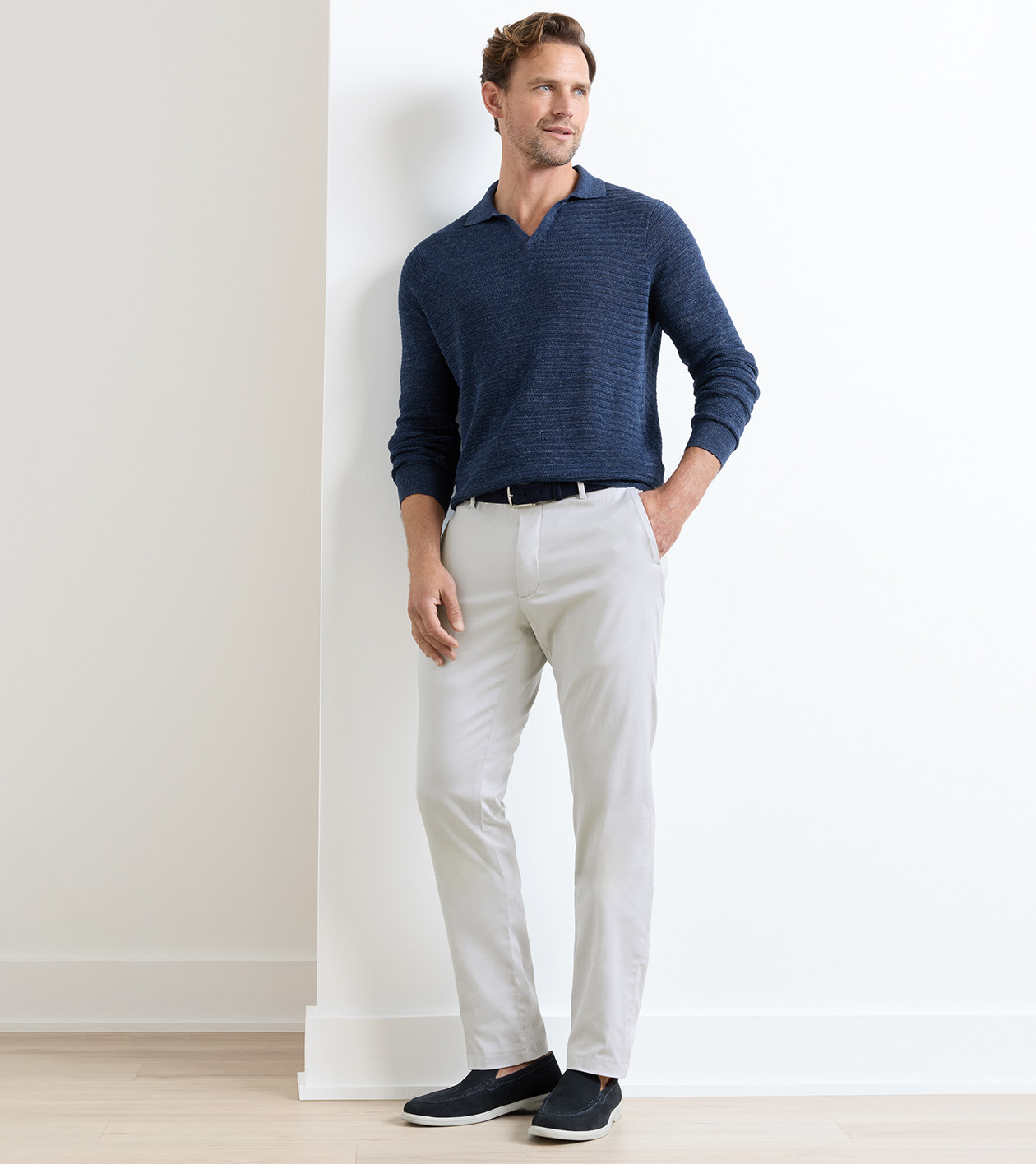 Mariner Sea Island Flat Front Chino in British Grey - Alternate Image 1