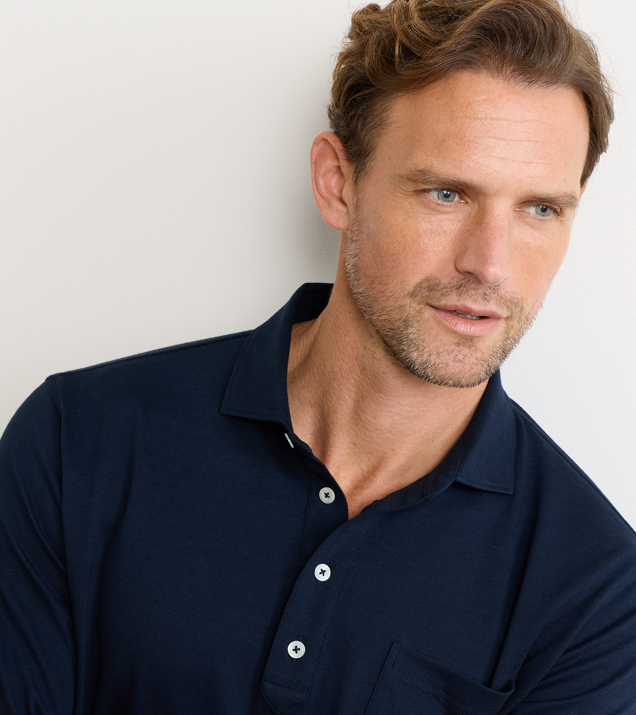 Landon Long-Sleeve Polo in Navy - Alternate Image 3