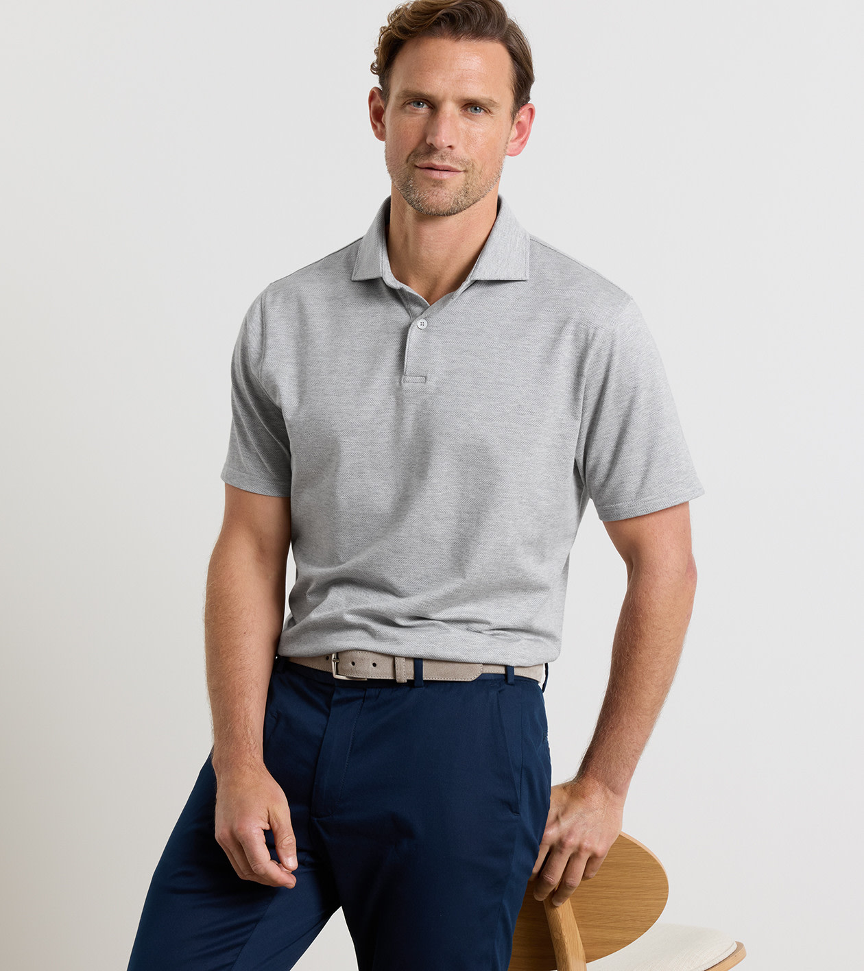 Excursionist Flex Herringbone Knit Polo in British Grey - Alternate Image 1