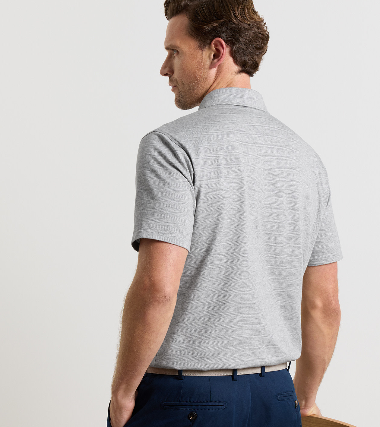 Excursionist Flex Herringbone Knit Polo in British Grey - Alternate Image 2