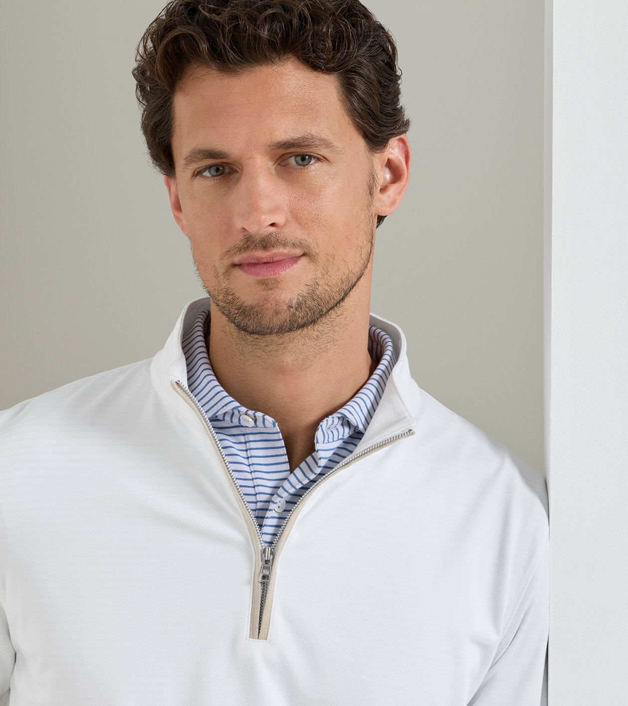 Albatross Cotton-Blend Piqu&eacute; Quarter-Zip in White - Alternate Image 3