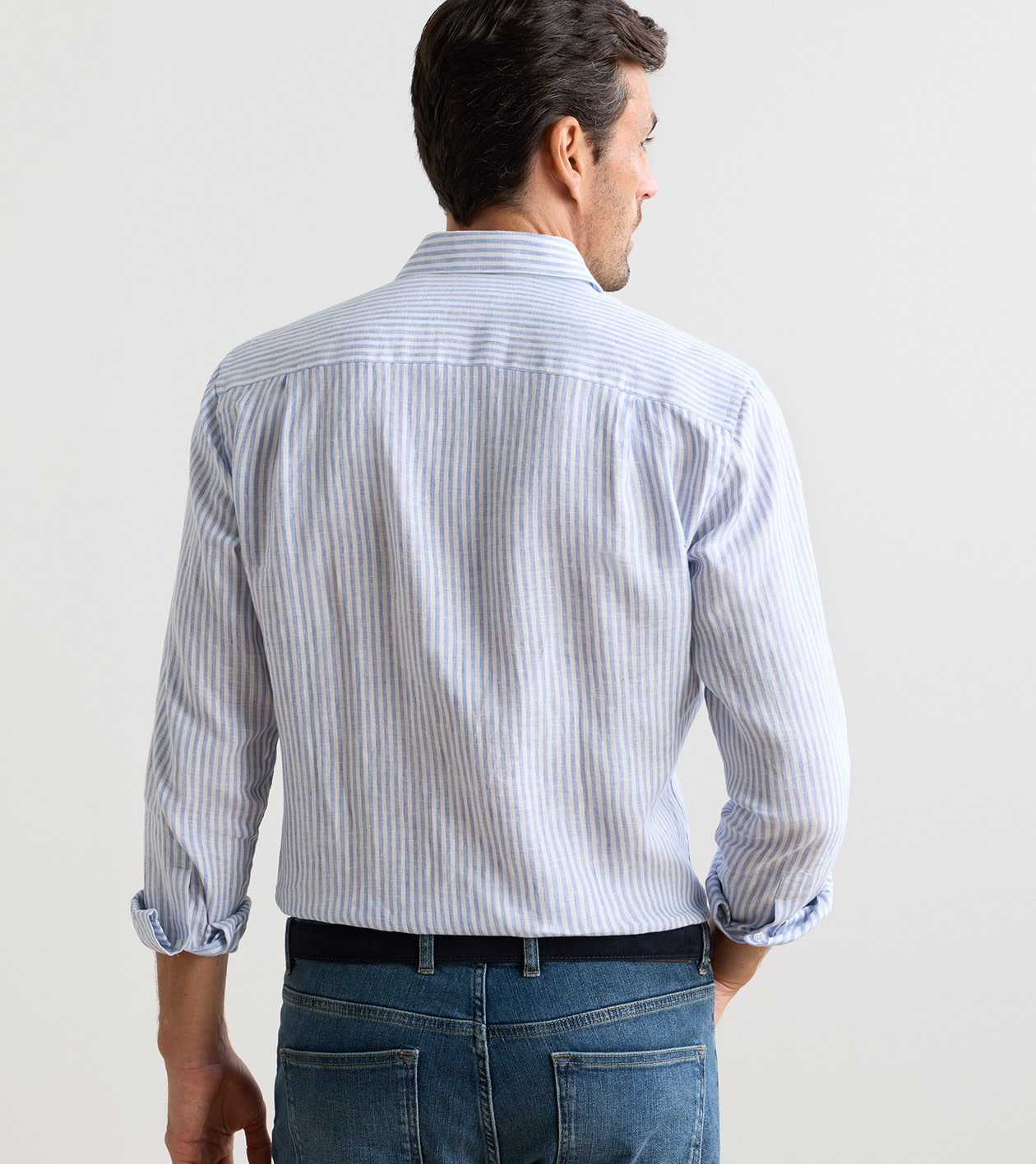 Astino Lino Stripe Sport Shirt in Blue Frost - Alternate Image 2