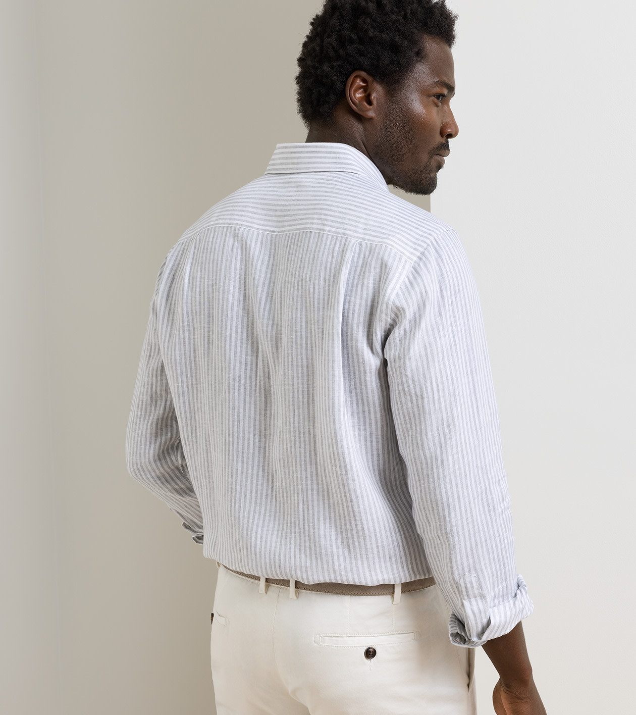 Astino Lino Stripe Sport Shirt in British Grey - Alternate Image 2
