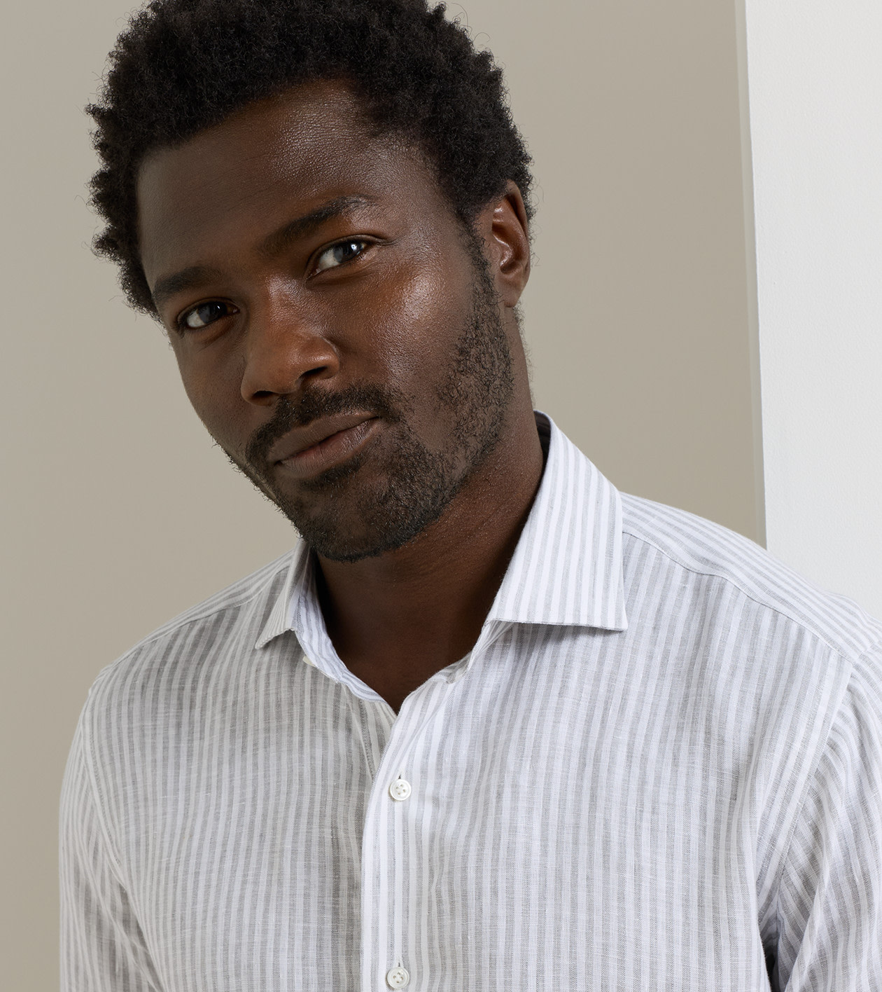 Astino Lino Stripe Sport Shirt in British Grey - Alternate Image 4