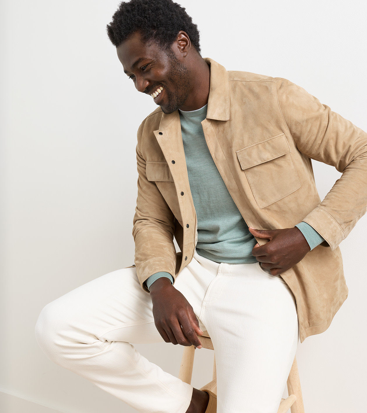 Featherweight Suede Shirt Jacket in Sand - Alternate Image 1