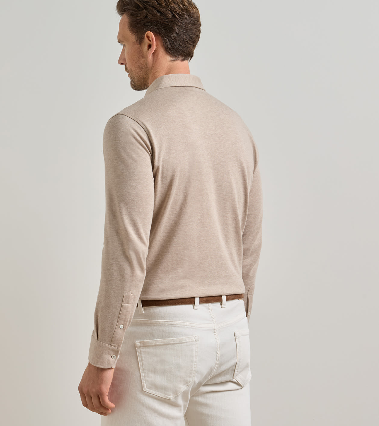 Amble Long-Sleeve Cotton Cashmere Polo in TRUFFLE - Alternate Image 2