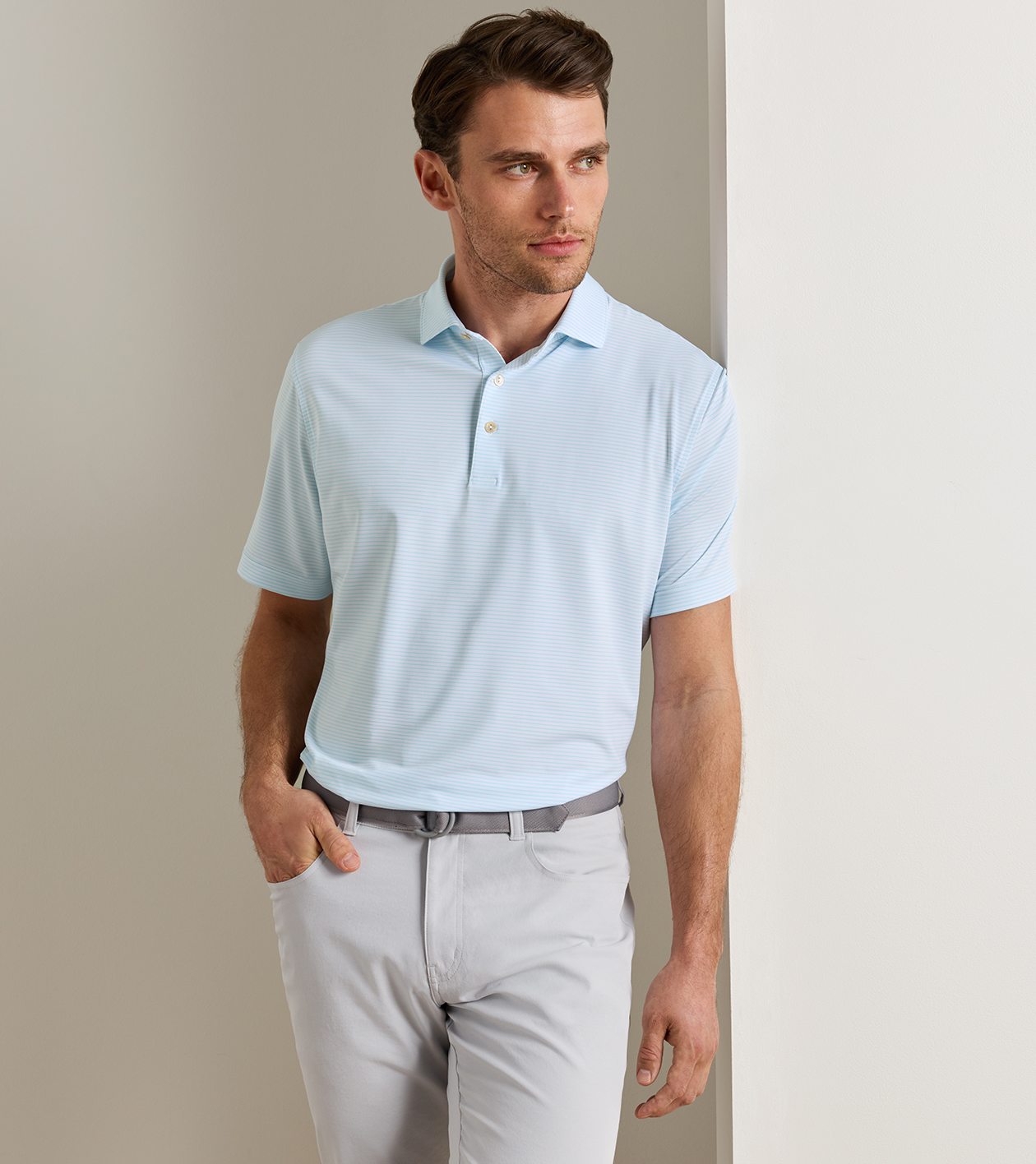 Wade Performance Jersey Polo in WHITE / ROBIN BLUE - Alternate Image 1