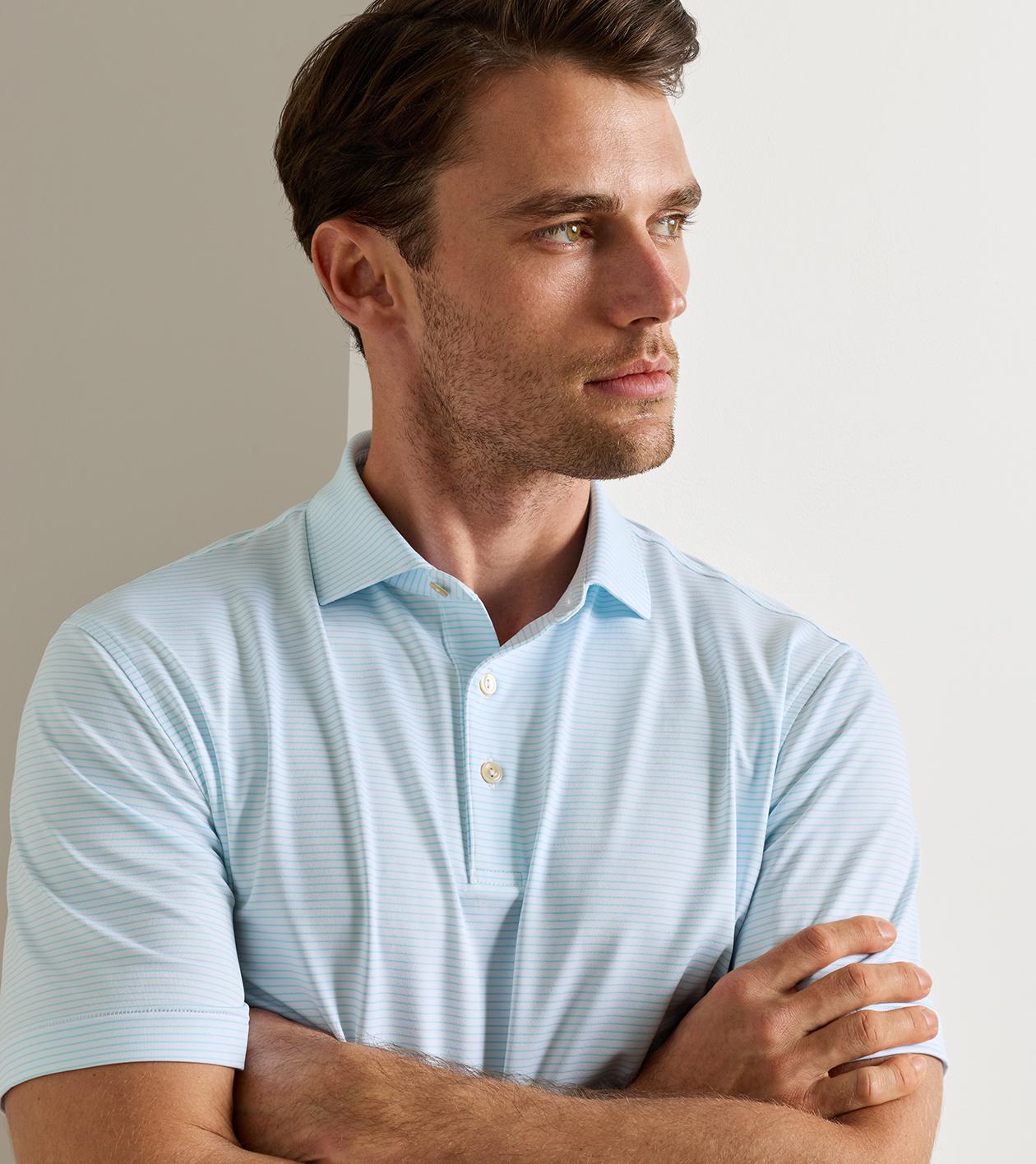 Wade Performance Jersey Polo in WHITE / ROBIN BLUE - Alternate Image 4