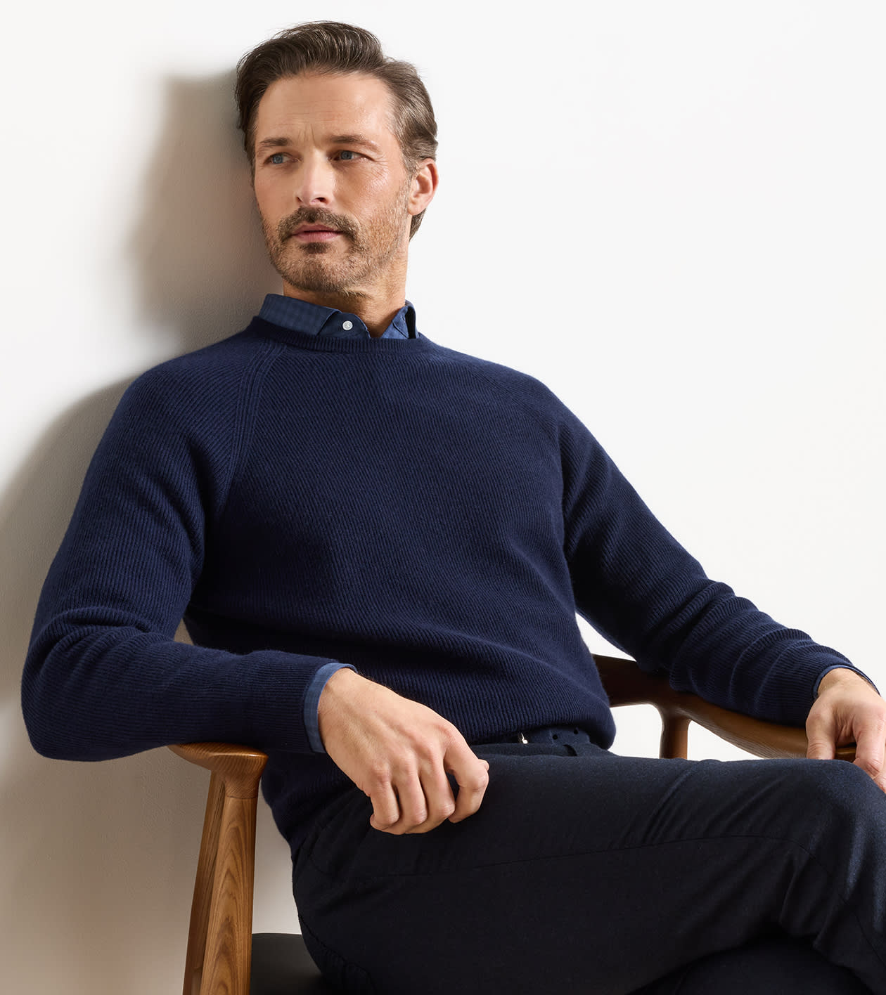 First Fleece Cashmere Crewneck Sweater in Navy - Alternate Image 1