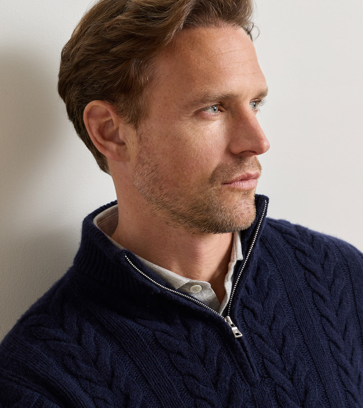 Carden Cable Quarter Zip Sweater in Navy - Alternate Image 3