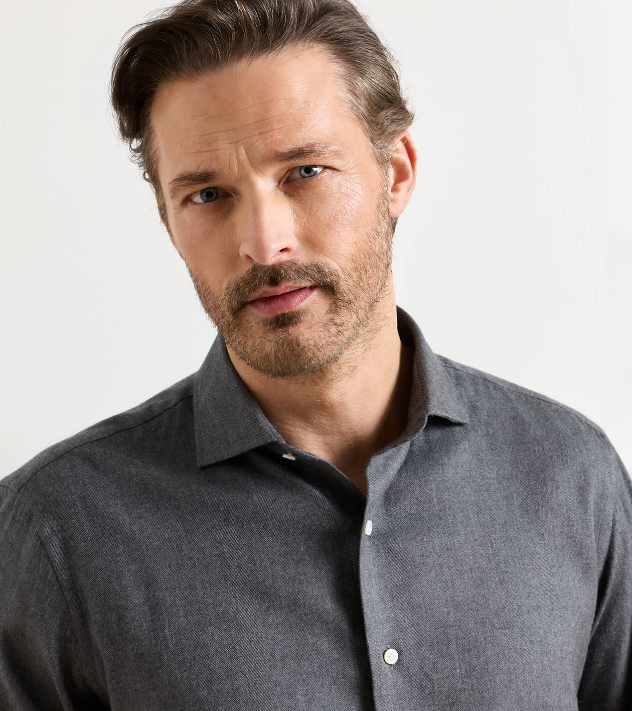Brixen Italian Flannel Sport Shirt in IRIDIUM - Alternate Image 3