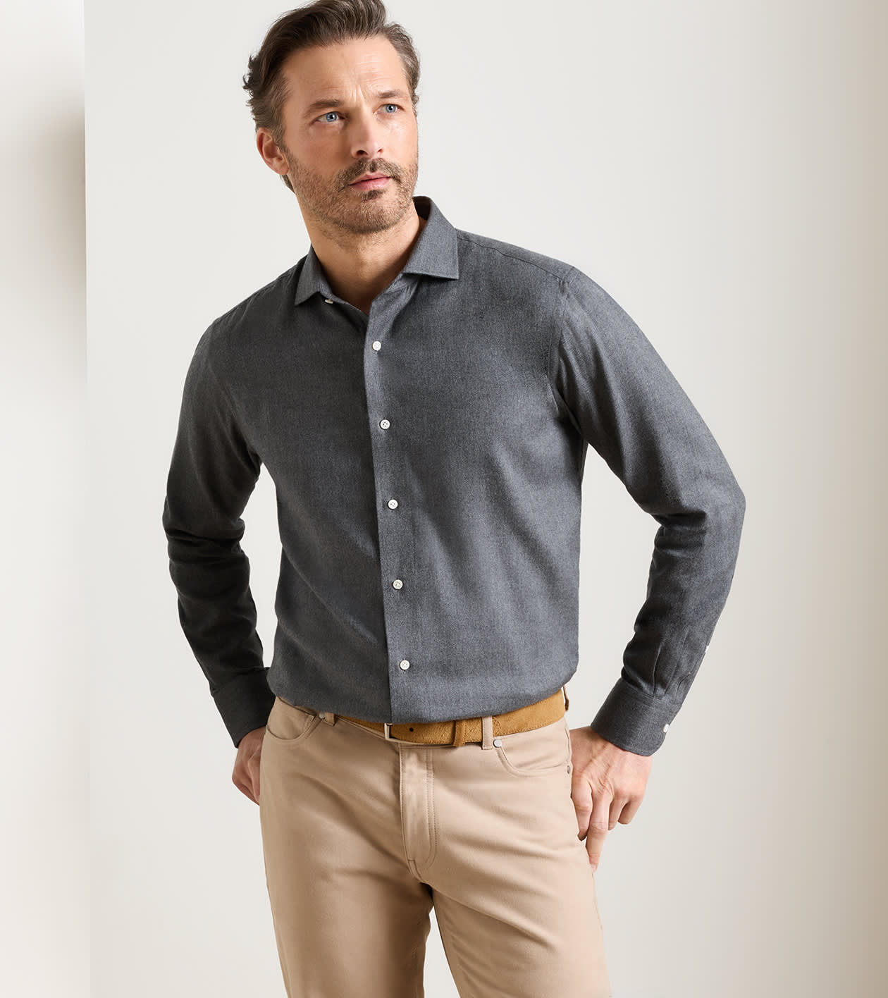 Brixen Italian Flannel Sport Shirt in IRIDIUM - Alternate Image 1