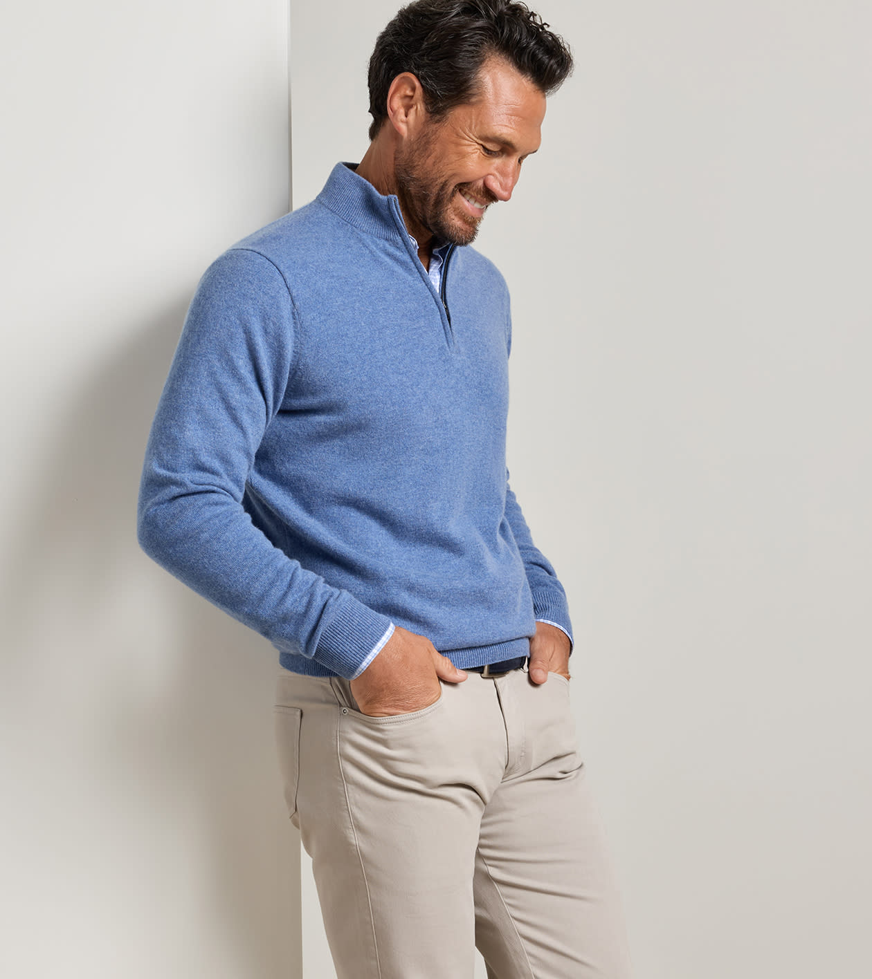 25th Anniversary Cashmere Quarter-Zip Jumper in Astral Blue - Alternate Image 1