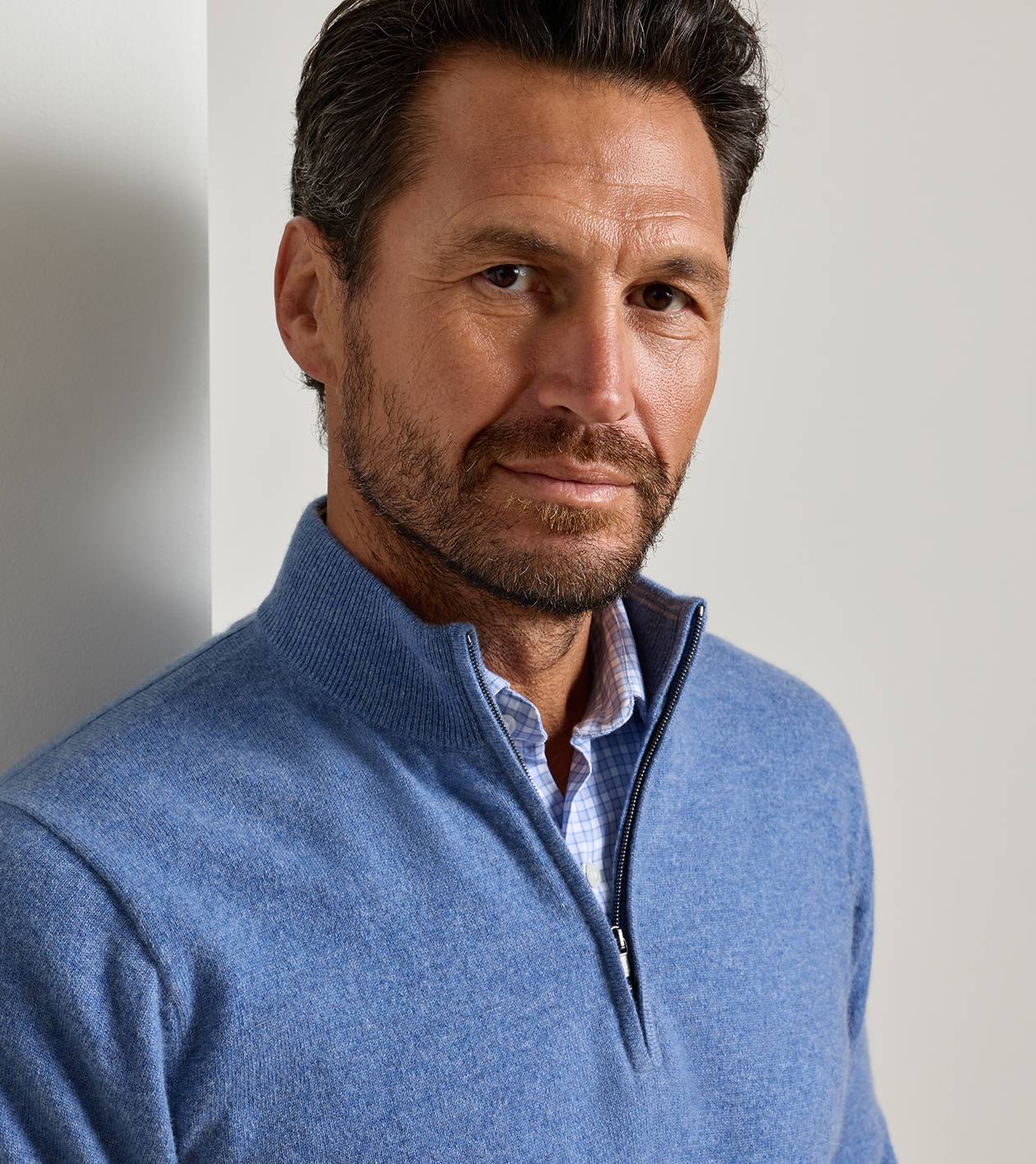 25th Anniversary Cashmere Quarter-Zip Jumper in Astral Blue - Alternate Image 3