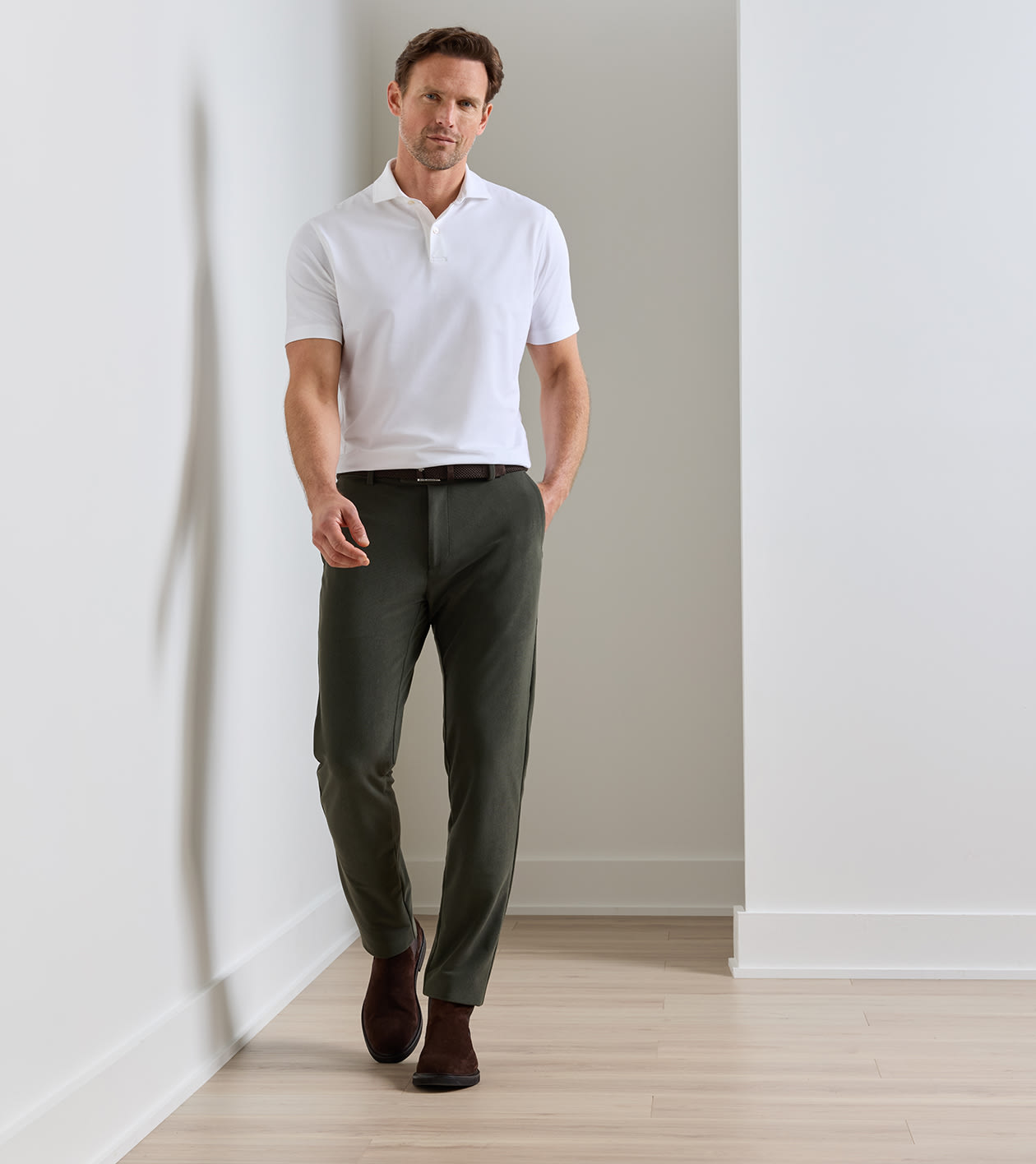 Bingham Corduroy Performance Trouser in Dark Olive - Alternate Image 1