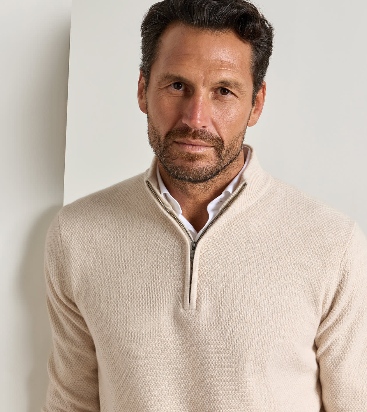 Crescent Texture Quarter Zip Sweater in Sandstone - Alternate Image 3