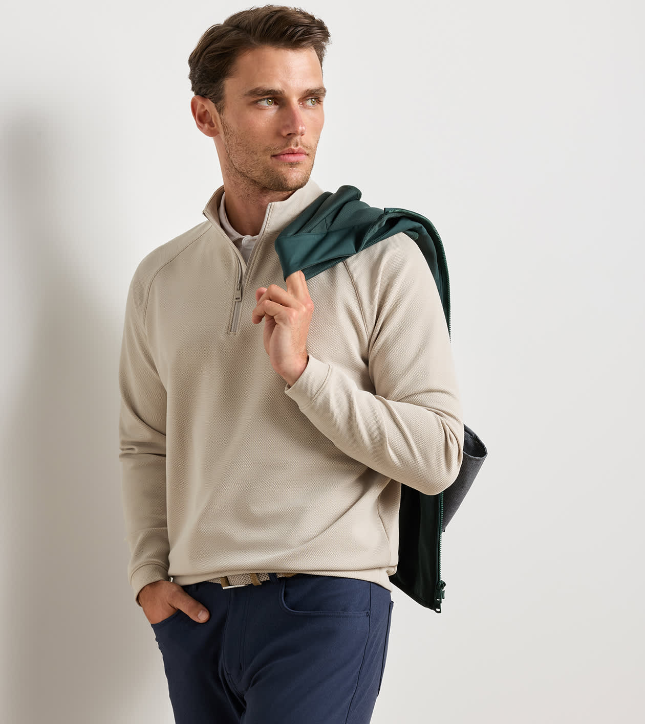 Cradle Piqu&eacute; Performance Quarter-Zip in Khaki - Alternate Image 1