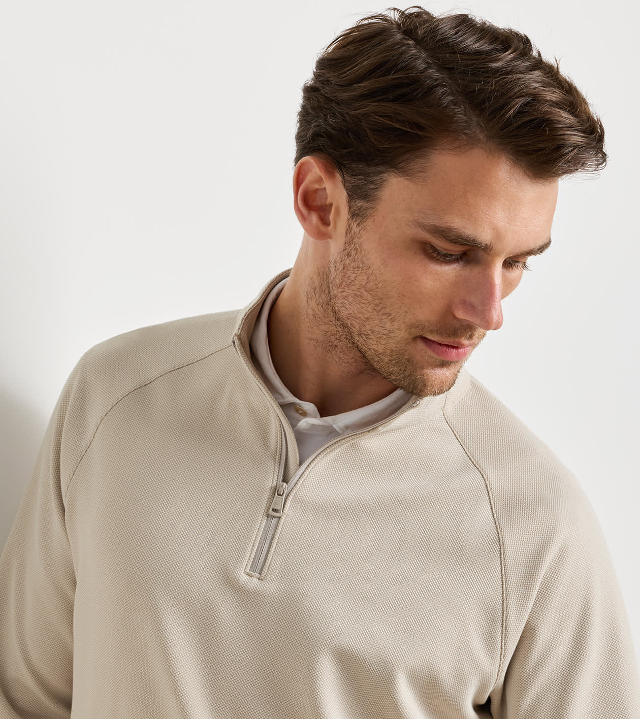 Cradle Piqu&eacute; Performance Quarter-Zip in Khaki - Alternate Image 4